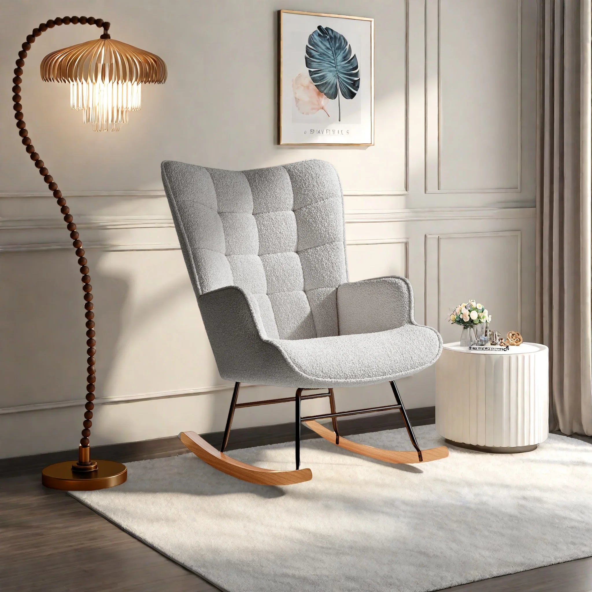 Moderne zachte pluche schommelstoel met armleuningen – comfortabele woonkamer stoel