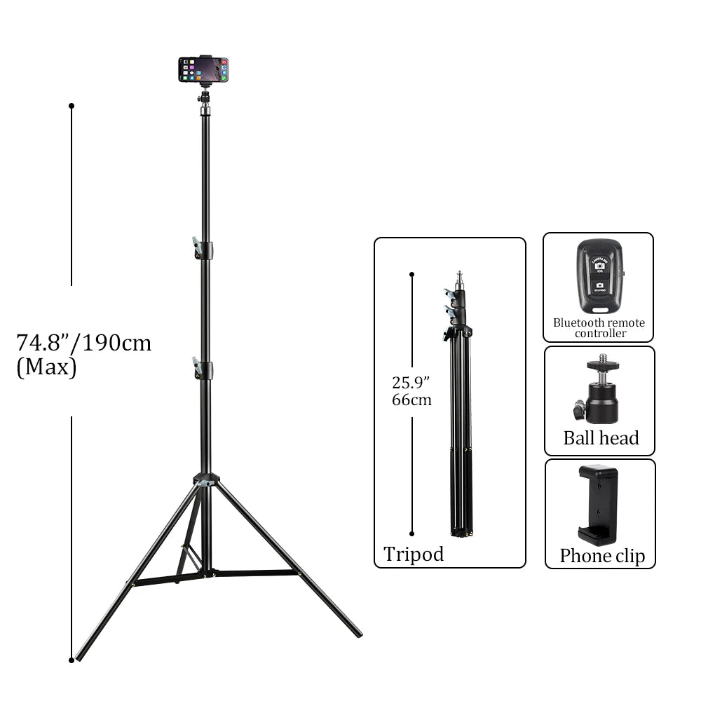Professioneel 240 cm Fotostatief – Universele 1/4" Schroef voor Camera, Softbox & Studioverlichting – Lichtgewicht en Opvouwbaar