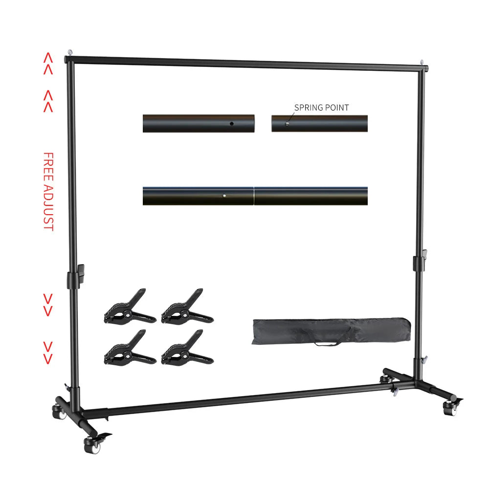 Moderne Achtergrondstandaard 2x3m – Verstelbaar Frame met Wielen en Visklemmen voor Fotostudio