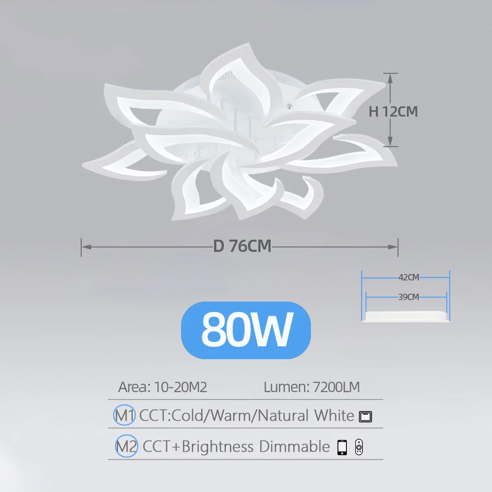 Moderne Bloem Plafondlamp LED – Dimbare Luxe Kroonluchter met Afstandsbediening – Nordic Design voor Woonkamer & Slaapkamer