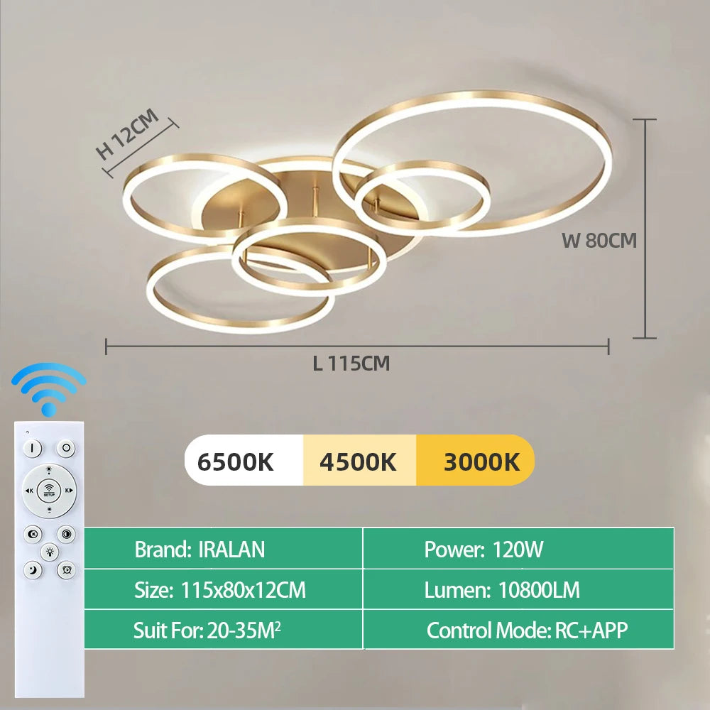 Moderne LED Plafondlamp met Ringen – Dimbare Smart Hanglamp met Afstandsbediening & App – Luxe Design voor Woonkamer & Slaapkamer