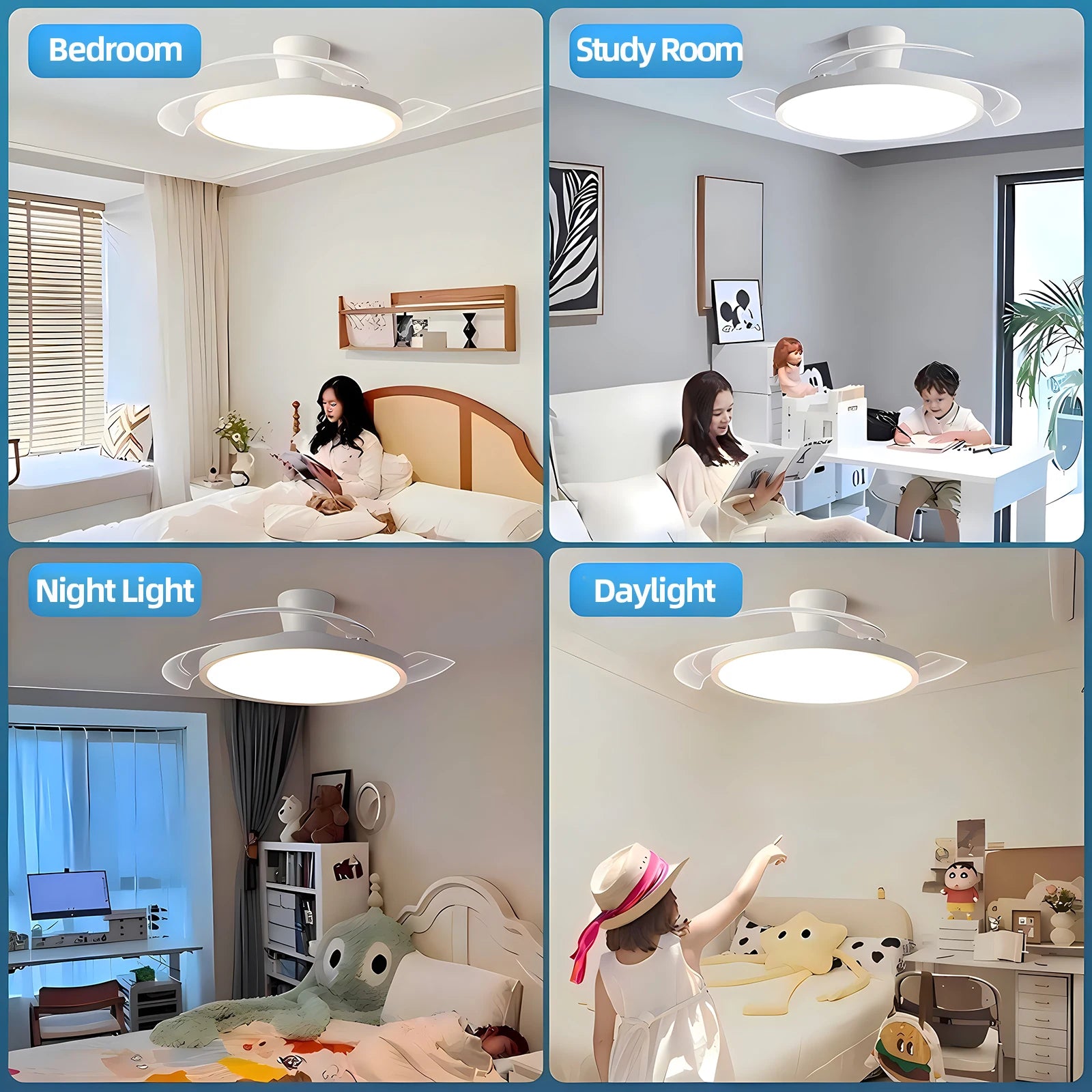 Plafondventilator met Verlichting – Moderne LED Plafondlamp met Intrekbare Bladen