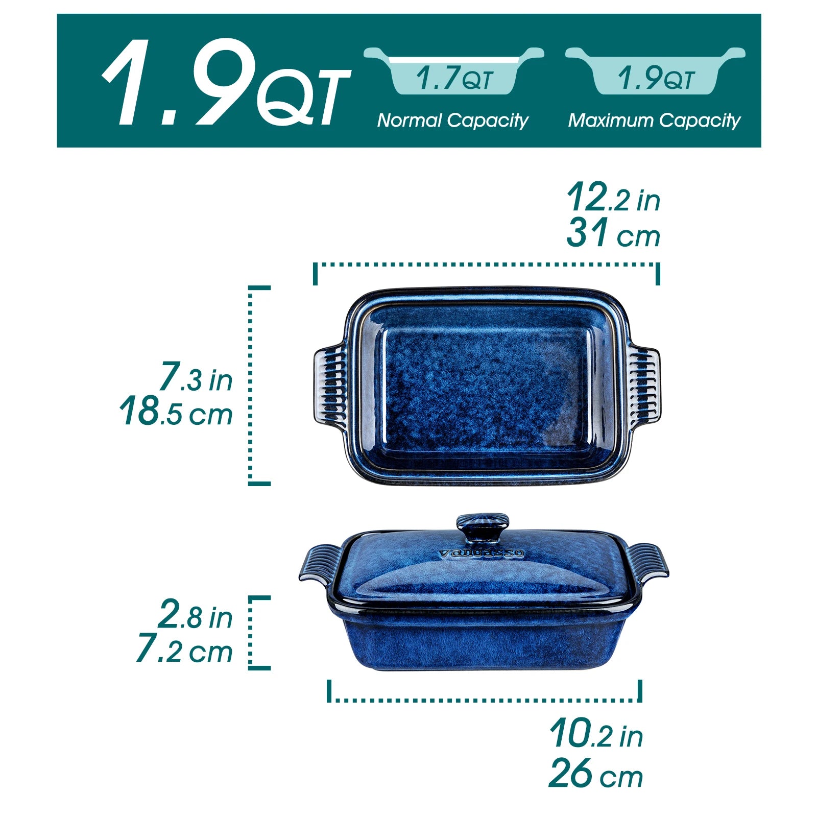 Ovenschaal met Deksel 3,8L – Blauwe Lasagneschaal van Steengoed voor Oven en Magnetron