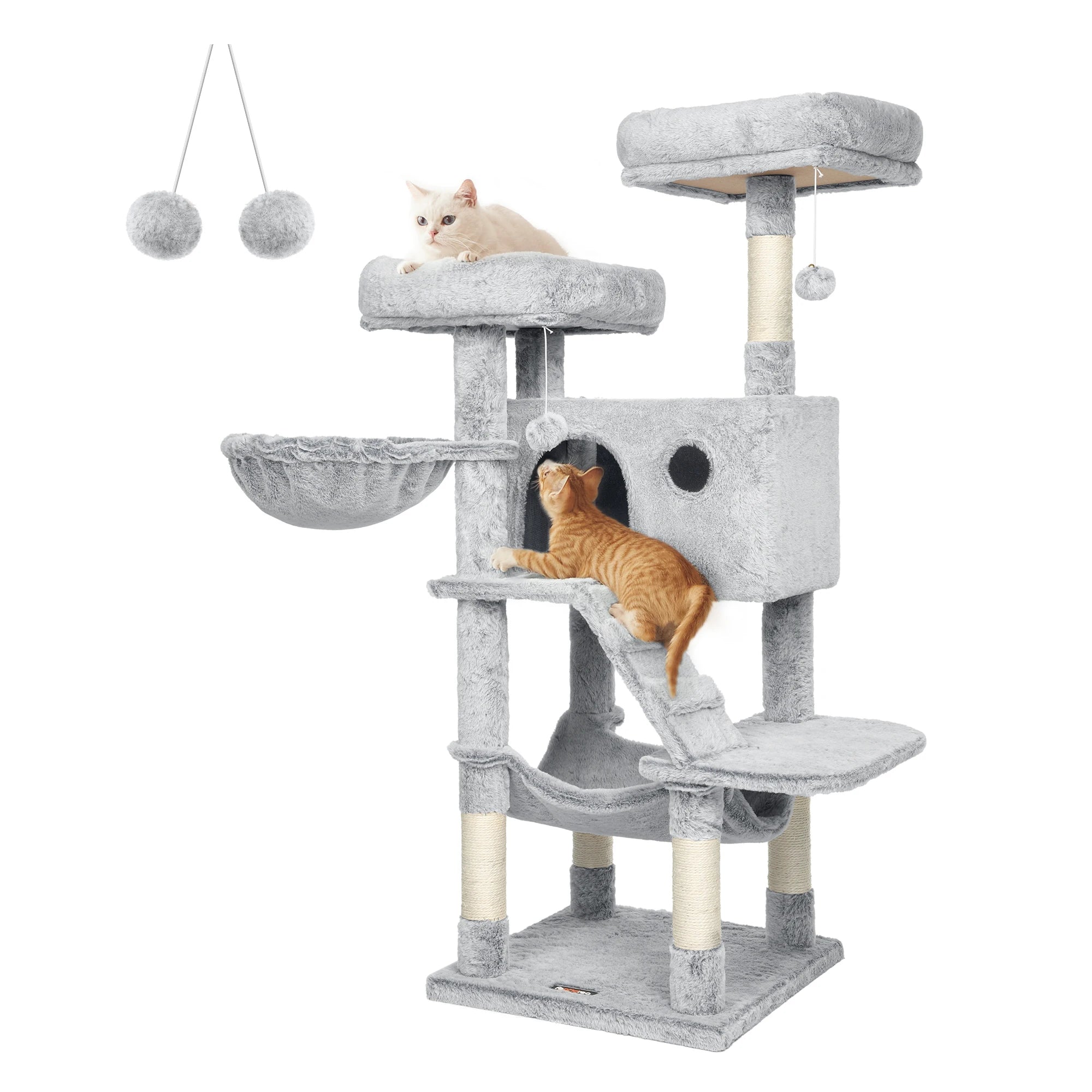Grote Krabpaal voor Katten 135 cm – Luxe Kattenboom met Zachte Pluche, Hangmat en Huisje – Stevig en Stabiel Design