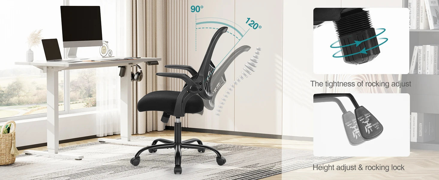 Ergonomische Mesh Bureaustoel – Comfortabele Kantelbare Bureaustoel met Lendensteun en Wielen