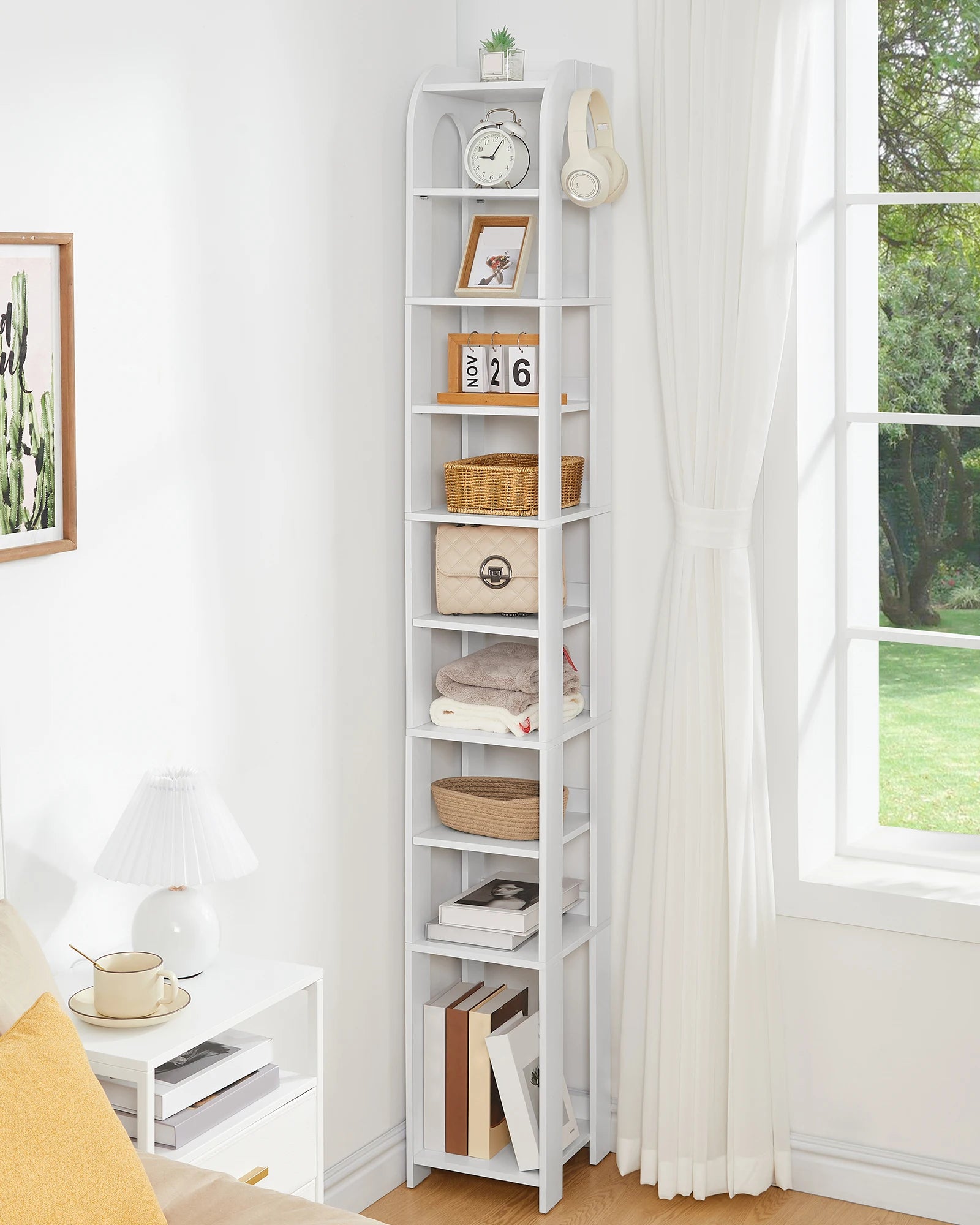 Smalle Schoenenkast 11 Lagen – Verticale Schoenenrek voor Kleine Ruimtes – Houten Schoenen Organizer met Haken