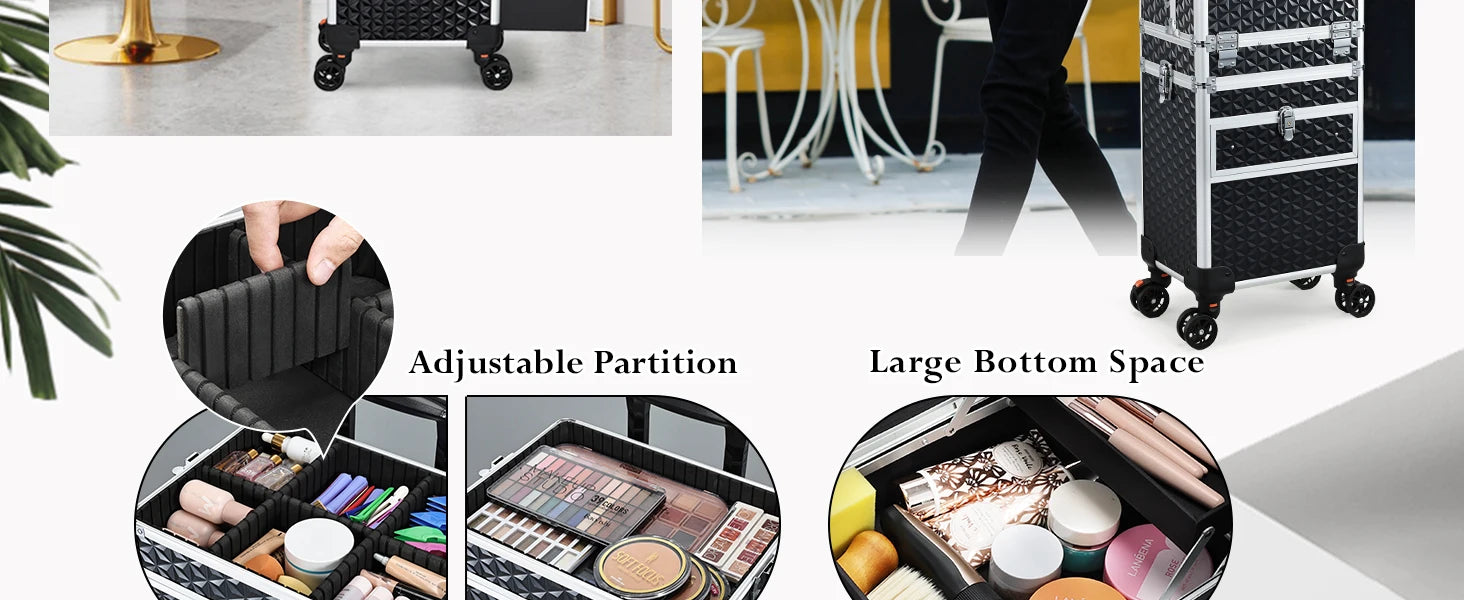 Professionele Rollende Make-up Koffer met Wielen en Laden – Grote Train Case voor Cosmetica – Reiskoffer voor Schoonheidsspecialisten