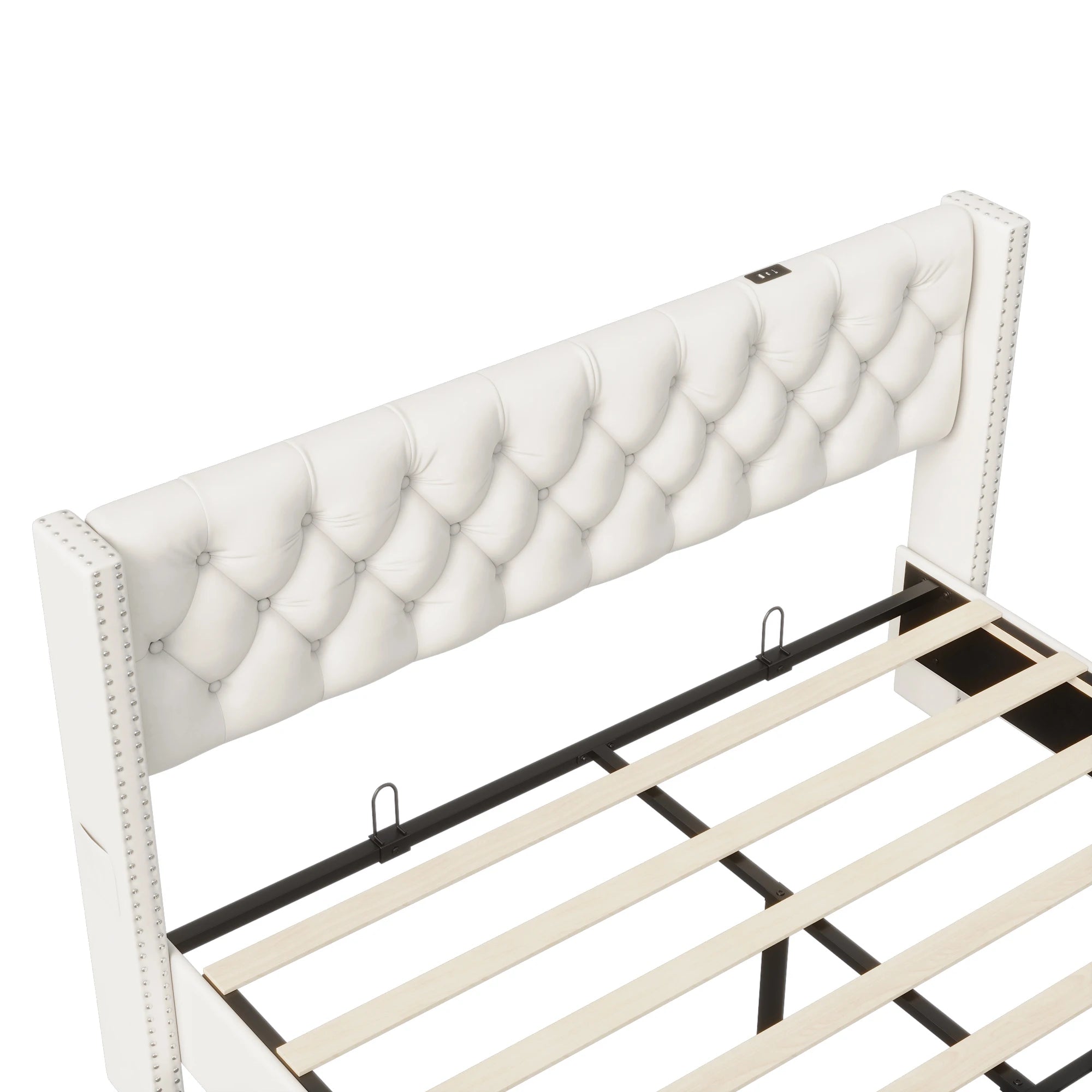 Fluwelen tweepersoonsbed met LED-verlichting, USB-poort en opberglades