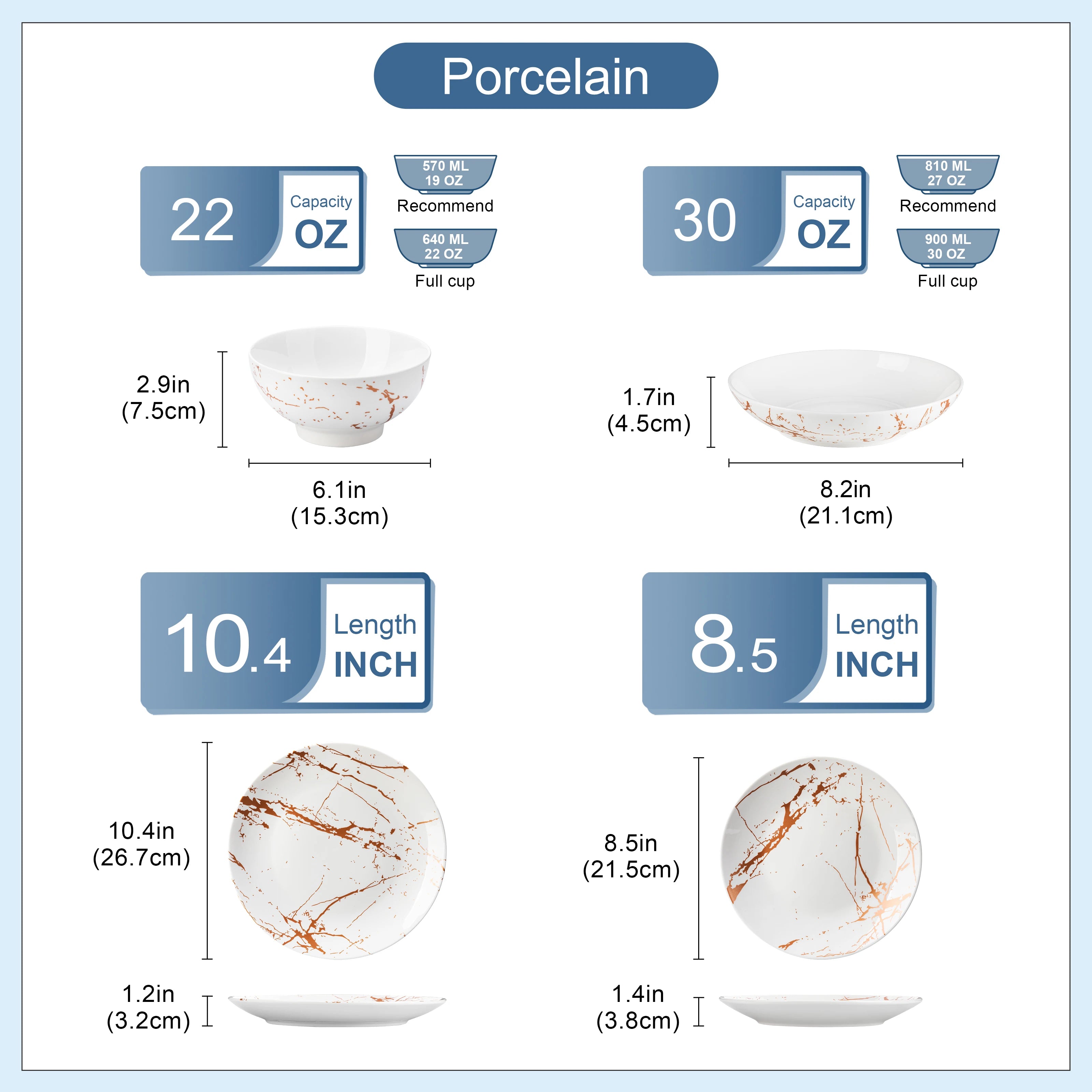 24-delige Goud Serviesset Porselein – Luxe Servies Set voor 6 Personen met Gouden Design Borden en Kommen