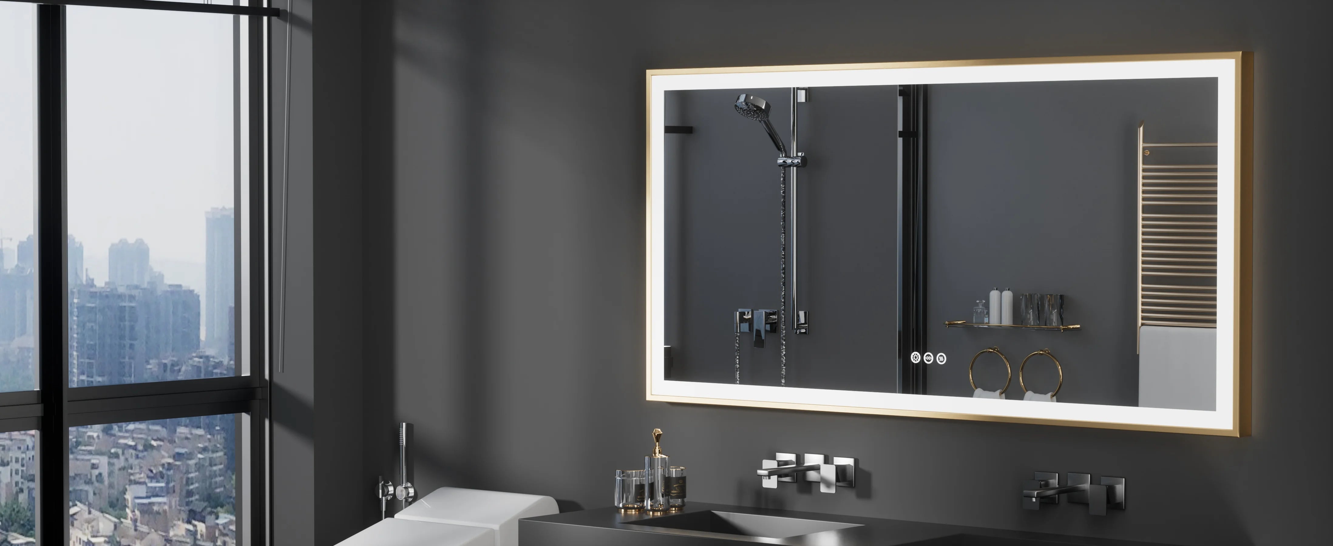 LED Badkamerspiegel Goud Frame – Dimbaar met 3 Lichtkleuren & Anti-Condens