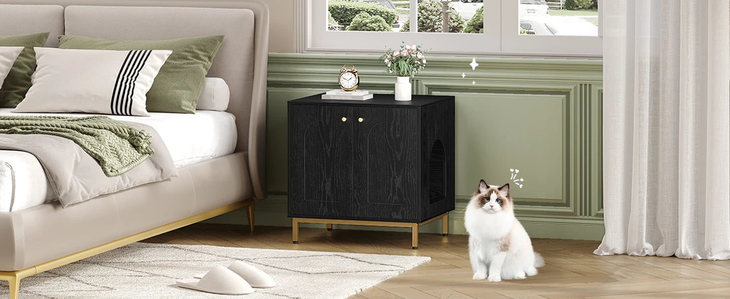 Kattenbak Kast – Stijlvolle Kattenbak Verbergmeubel met Zij-ingang en Zijtafel‑functie