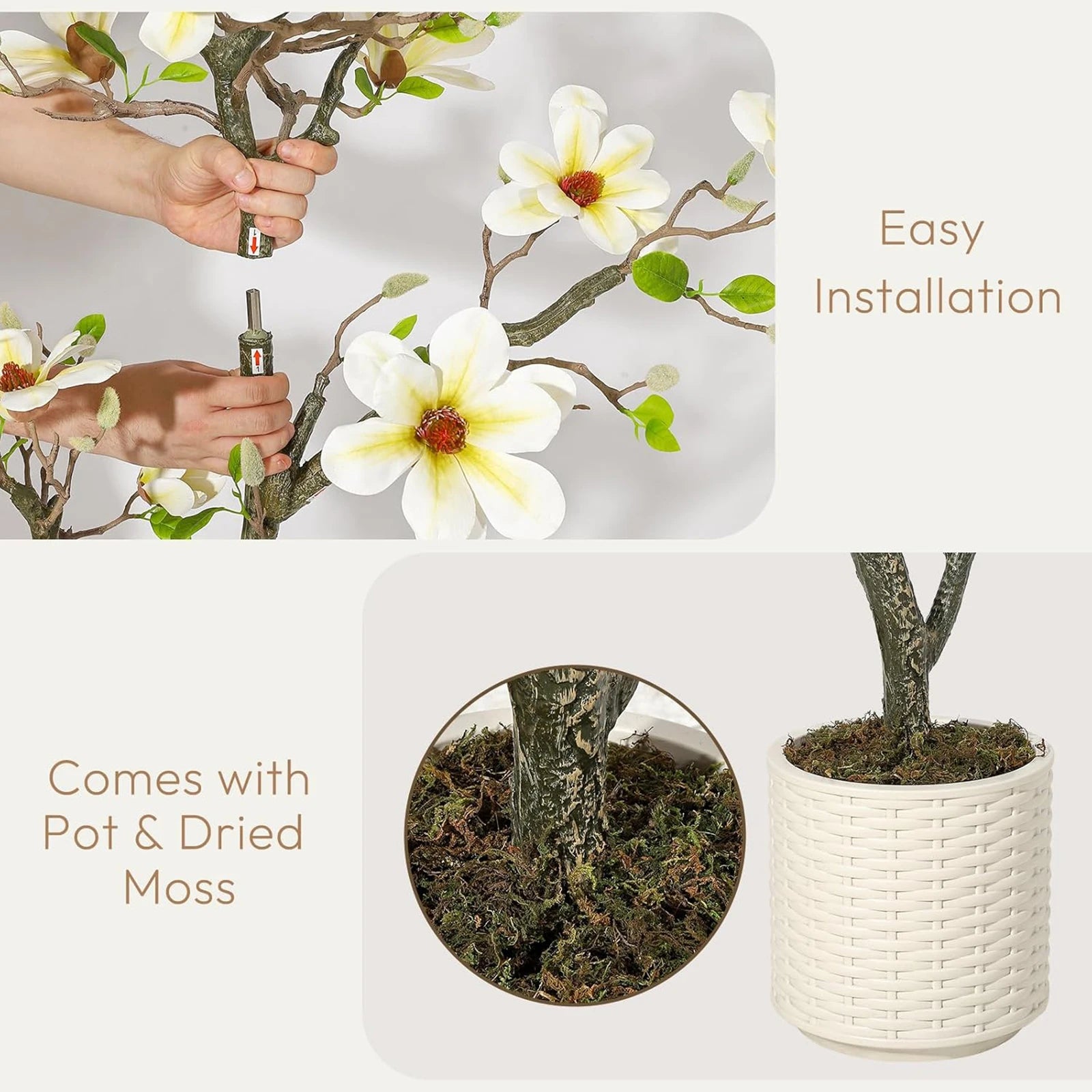 Kunstmatige Magnolia Plant 120–180 cm – Grote Nep Magnolia Boom voor Binnen & Buiten – Realistische Bloemen – Onderhoudsvrij – Luxe Woondecoratie