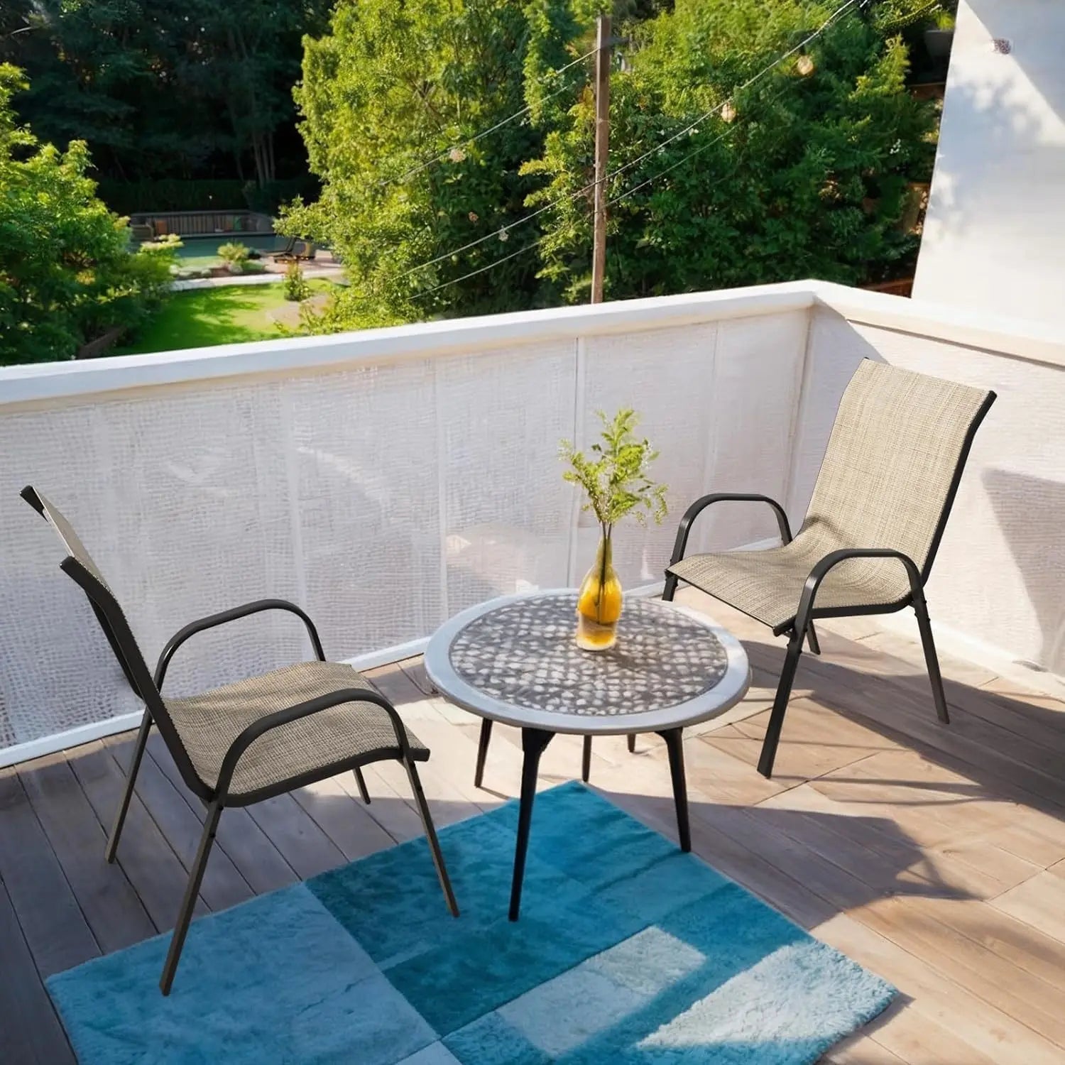 Set van 6 Stapelbare Tuinstoelen – Weerbestendige Terrasstoelen met Hoge Rugleuning – Metalen Tuinstoelen tot 150 kg