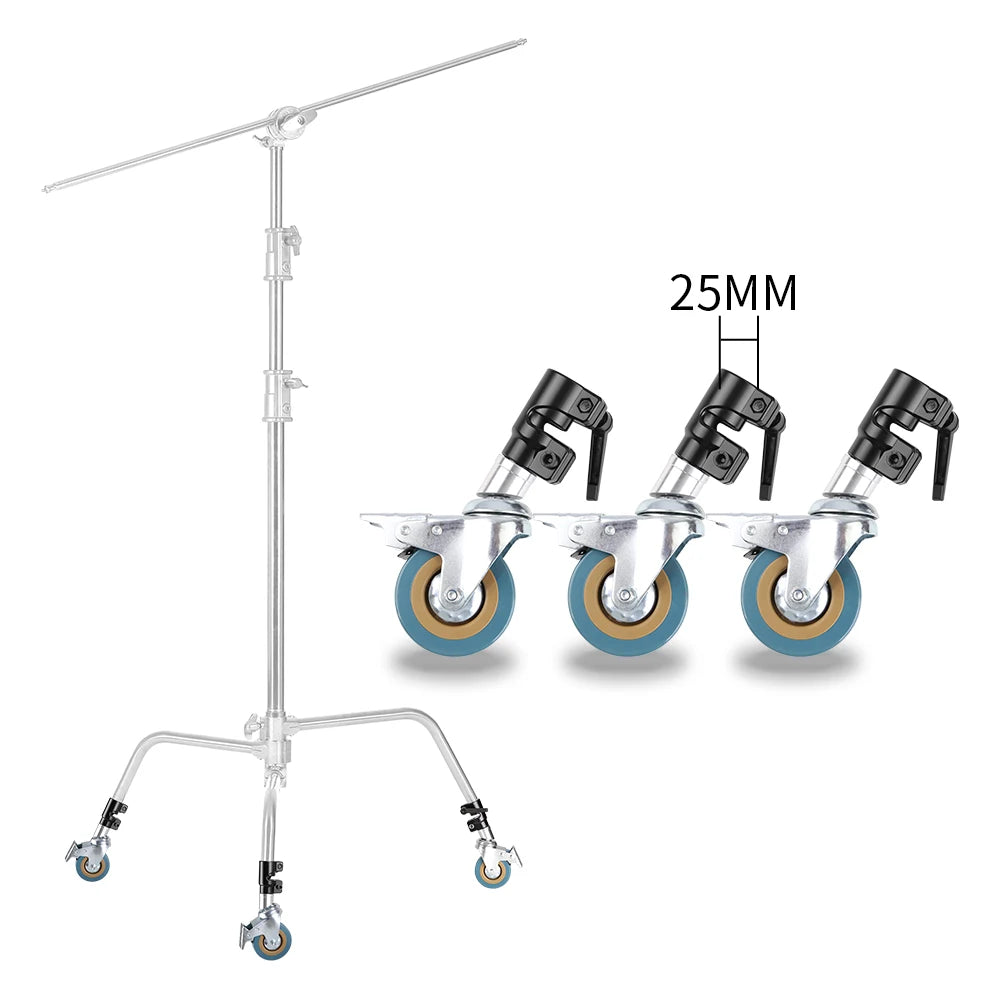 3x C-Stand Zwenkwielen 25mm – Vergrendelbare Wielen voor Lichtstatief en Magic Arm – Fotografie Accessoires
