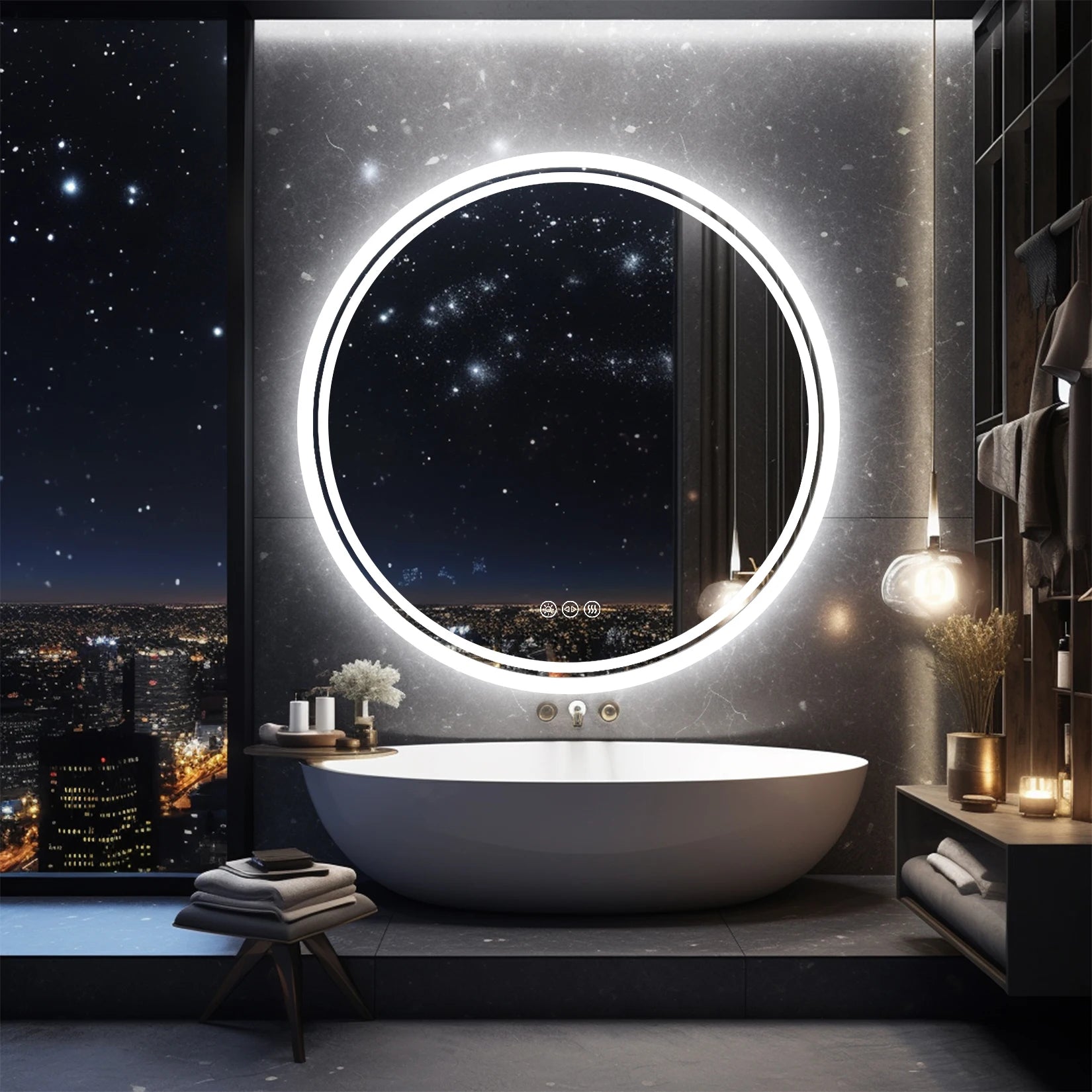 LED Badkamerspiegel Rond – Dimbaar met Anti-Condens, 3 Lichtkleuren & Touch Sensor IP65 Waterdicht