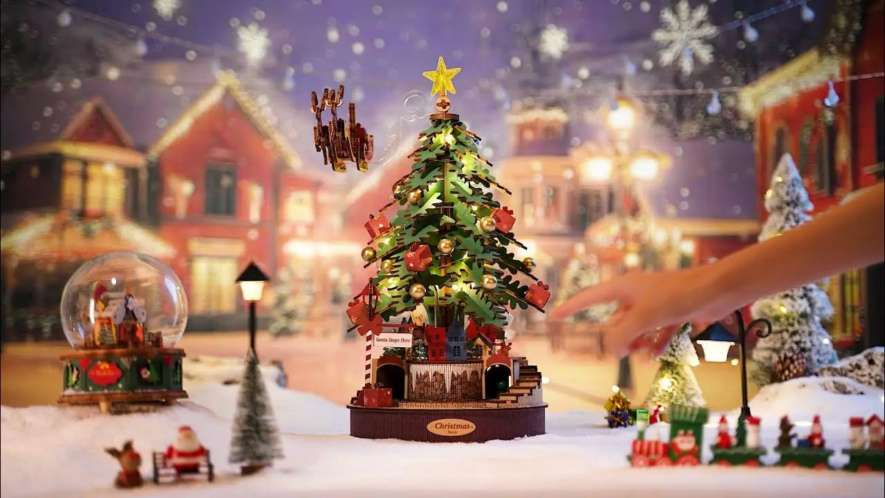 3D Houten Kerstboom Muziekdoos met Licht – DIY Kerstpuzzel met Kerstmelodieën – Decoratieve Kerst Muziekdoos voor Tafeldecoratie en Cadeau