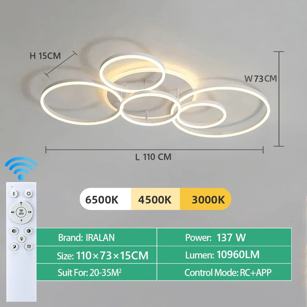 Moderne LED Plafondlamp met Ringen – Dimbare Smart Hanglamp met Afstandsbediening & App – Luxe Design voor Woonkamer & Slaapkamer