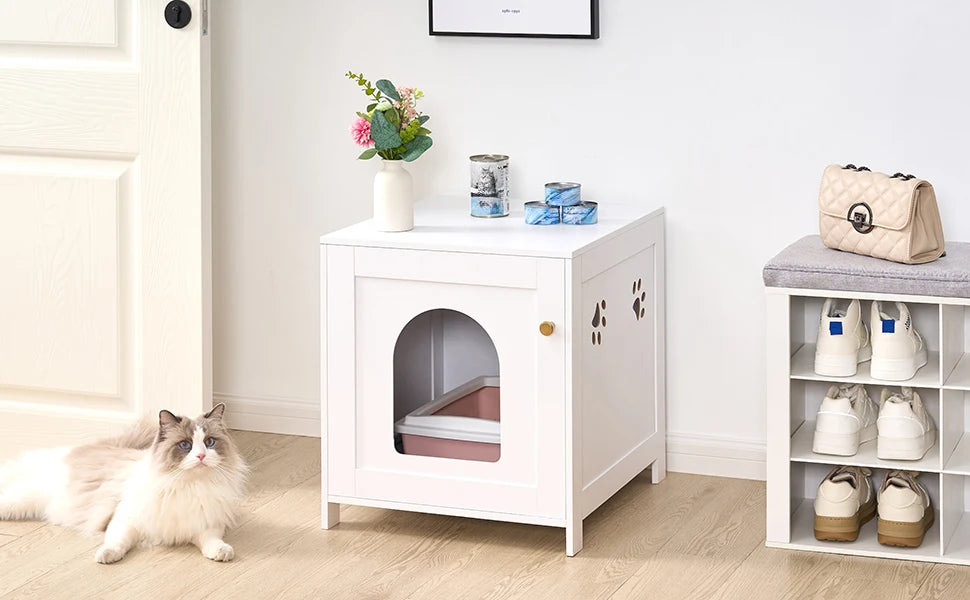 Verborgen kattenbakmeubel – Luxe houten kattenhuis met zijtafelfunctie