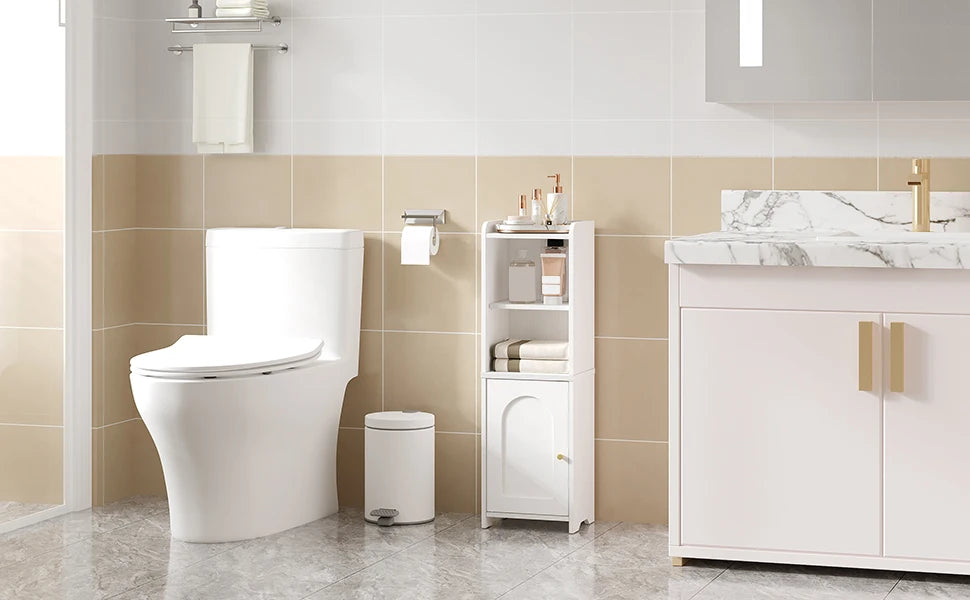 Smalle Badkamerkast met Deuren en Verstelbare Planken – Ruimtebesparende Toiletkast voor Opbergruimte