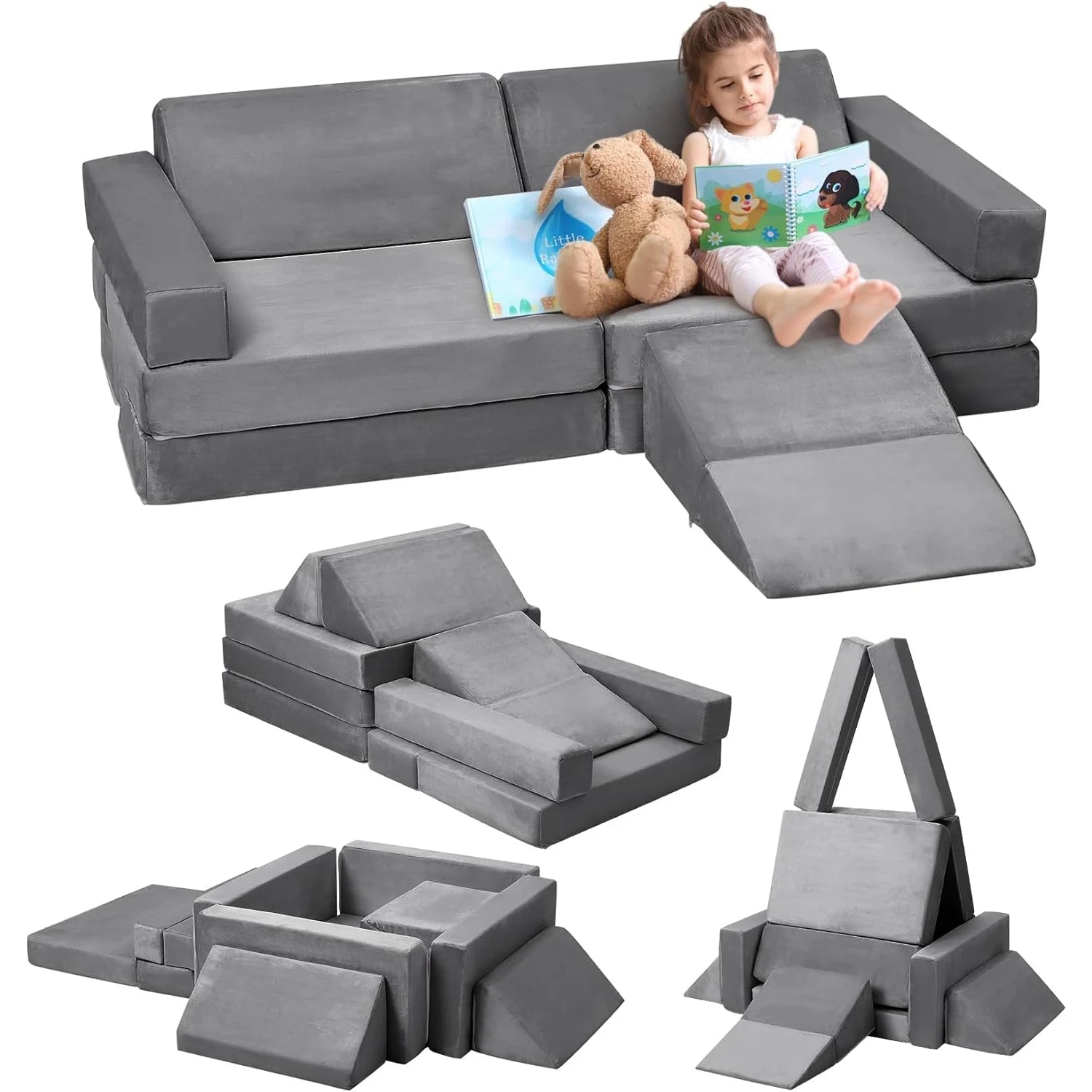 Kinderbank 12-Delige Modulaire Speelbank met Ballenbak & Klimhelling – Speelset voor Speelkamer en Kinderkamer