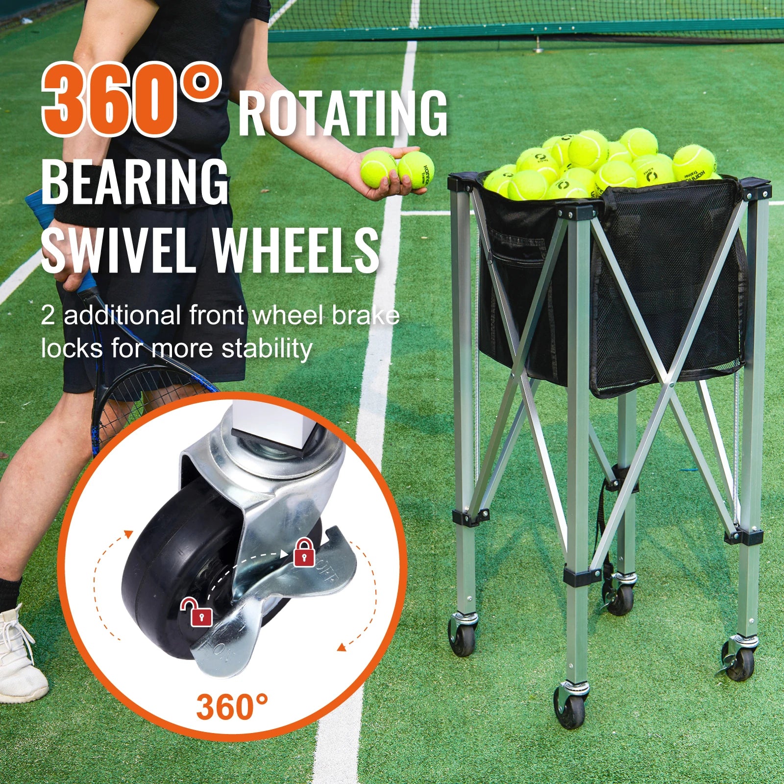 Opvouwbare Tennisballenkar met Wielen – 180 Ballen Capaciteit – Lichtgewicht Aluminium Tennis Ballenwagen voor Training & Coaching