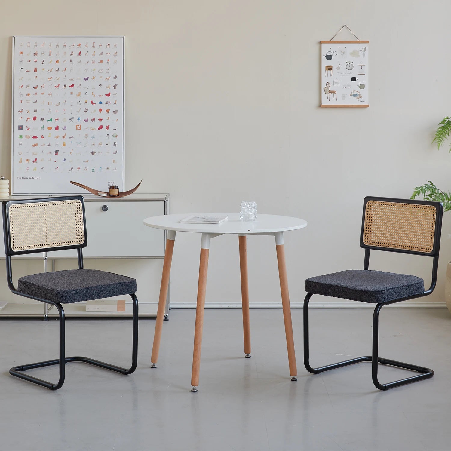 Rotan Eetkamerstoelen Set van 2 of 4 – Retro Design met Velvet Zitting en Metalen Frame