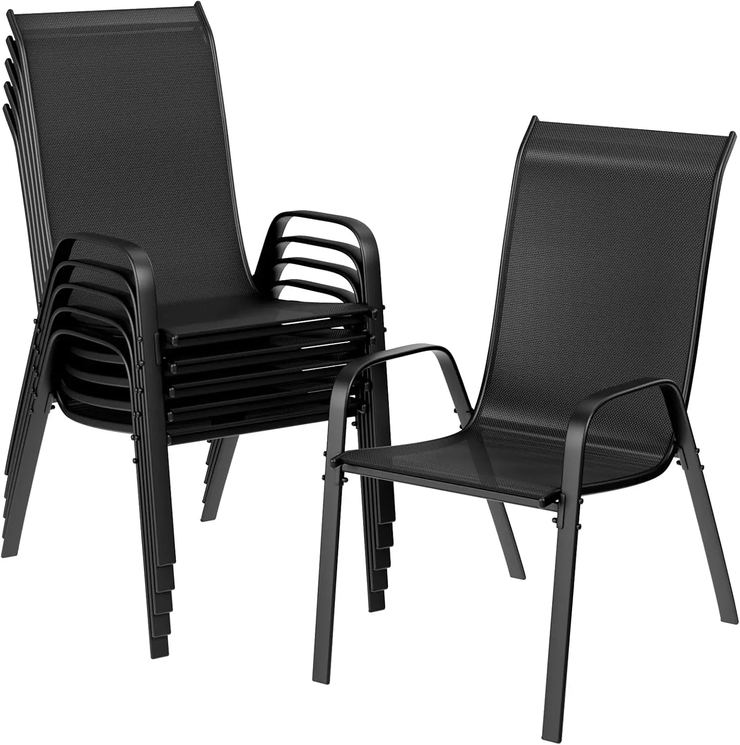 Set van 6 Stapelbare Tuinstoelen – Weerbestendige Terrasstoelen met Hoge Rugleuning – Metalen Tuinstoelen tot 150 kg