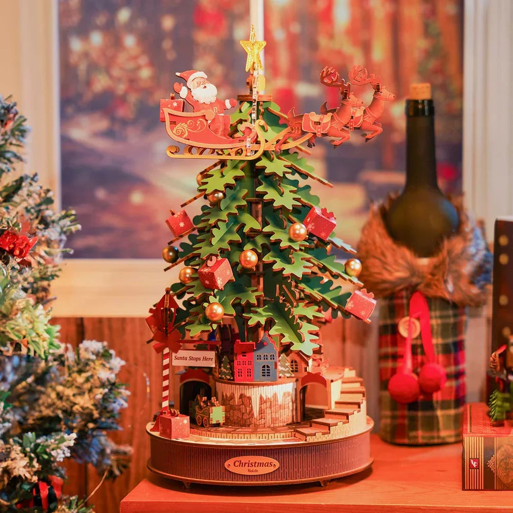 3D Houten Kerstboom Muziekdoos – DIY Puzzel met Licht en Feestelijke Kerstmelodieën – Origineel Cadeau voor Volwassenen en Kinderen