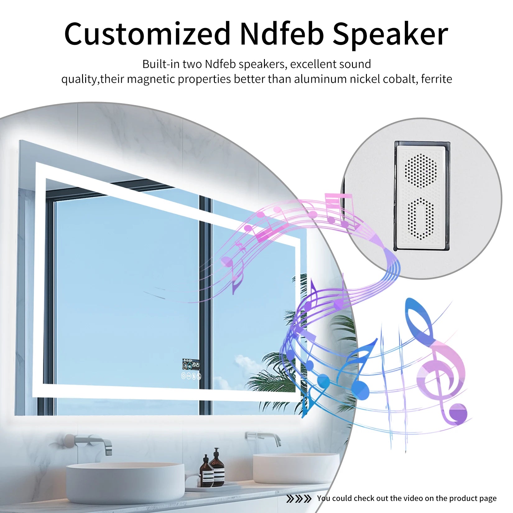 LED Badkamerspiegel met Bluetooth Speaker, Dimbare Verlichting, Anti-Condens & Display – Moderne Badkamerspiegel met Verlichting