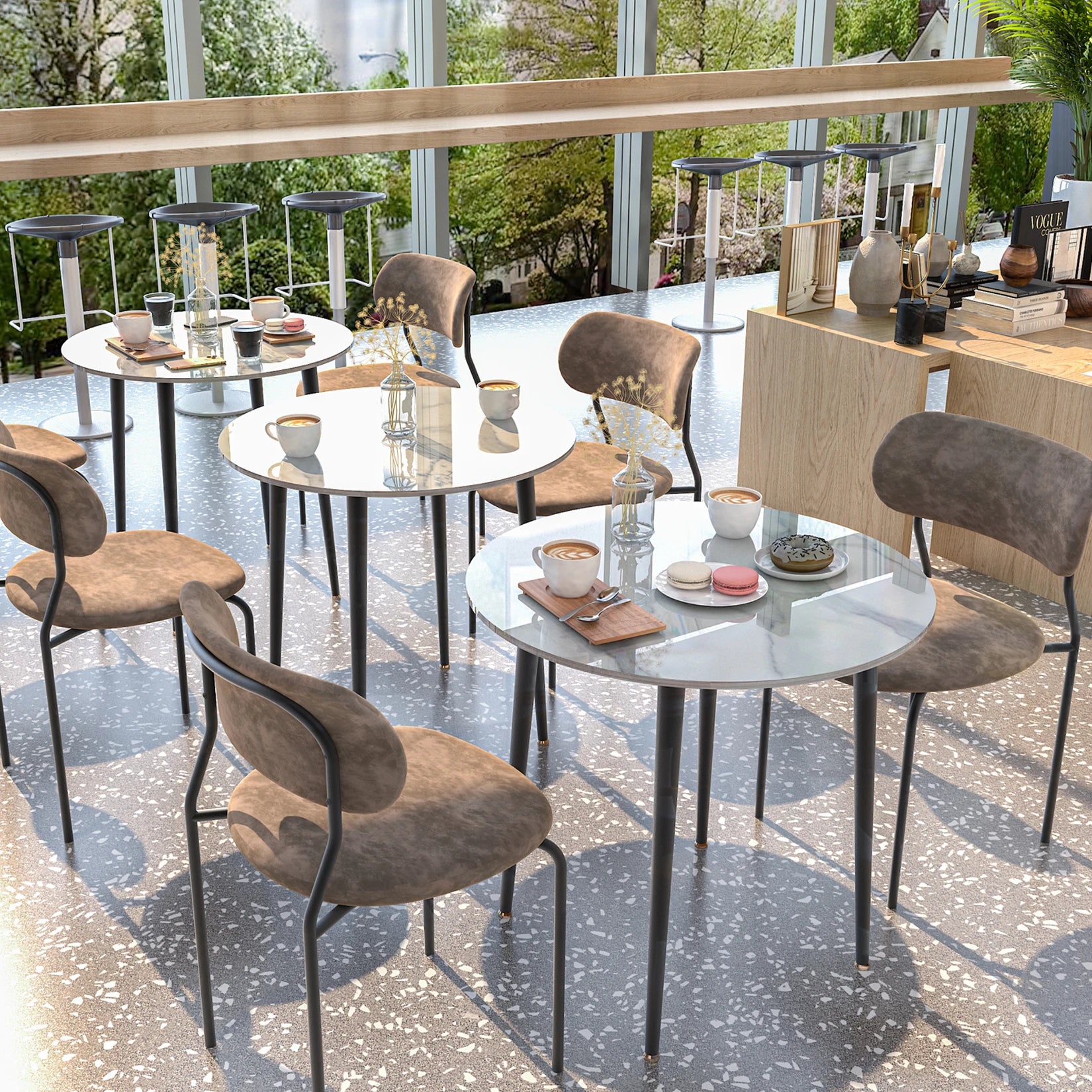 Ronde Eettafel 80 cm Sintersteen – Moderne Marmer Look Tafel met Zwarte Metalen Poten voor 2-4 Personen