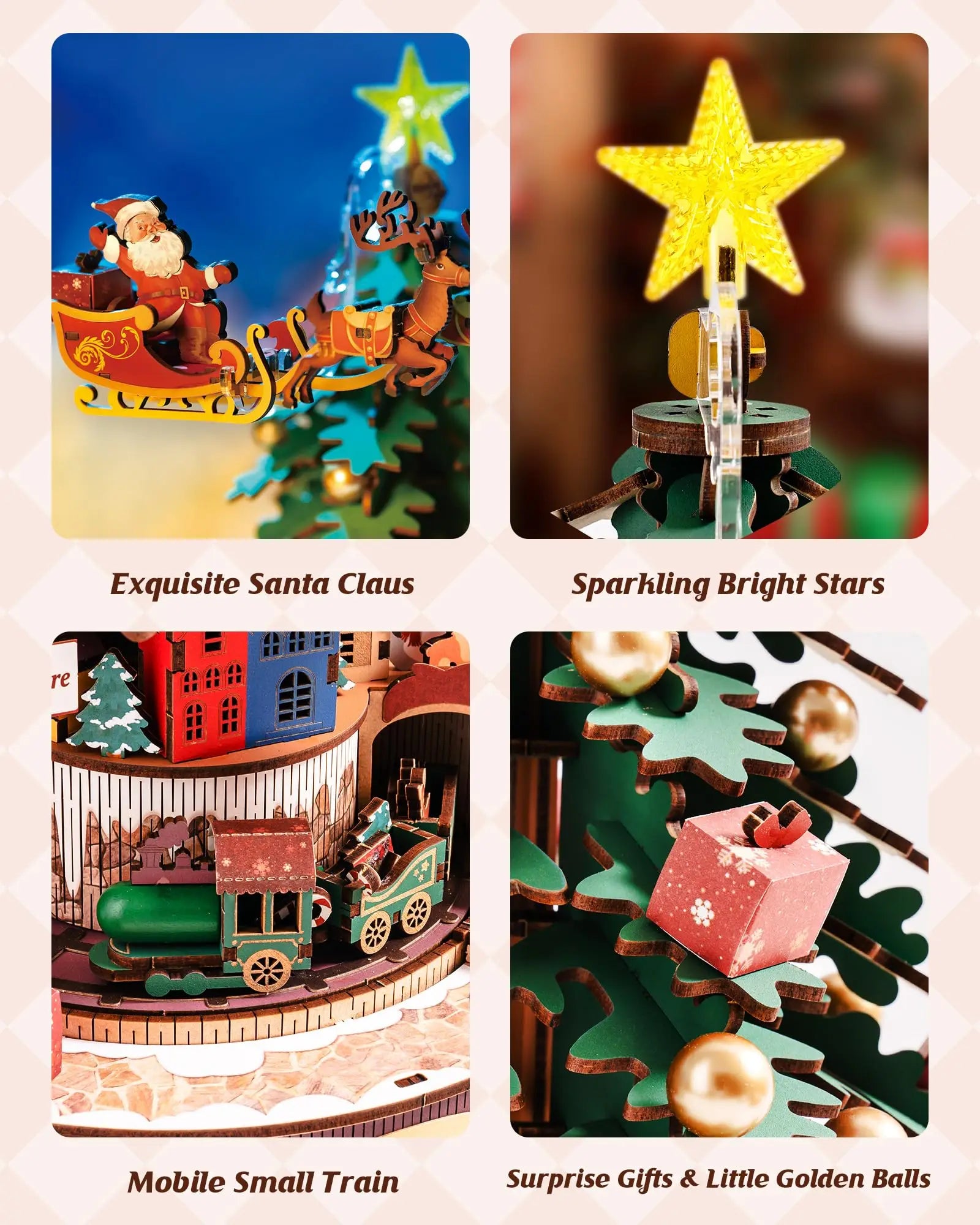 3D Houten Kerstboom Muziekdoos met Licht – DIY Kerstpuzzel met Kerstmelodieën – Decoratieve Kerst Muziekdoos voor Tafeldecoratie en Cadeau