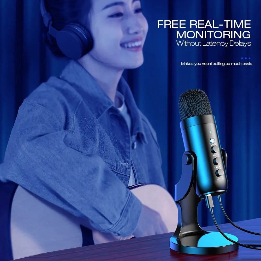 USB Microfoon voor PC, Mac, Gaming, Podcast en Streaming – Condenser Microfoon met Telefoonadapter en Hoofdtelefoonuitgang