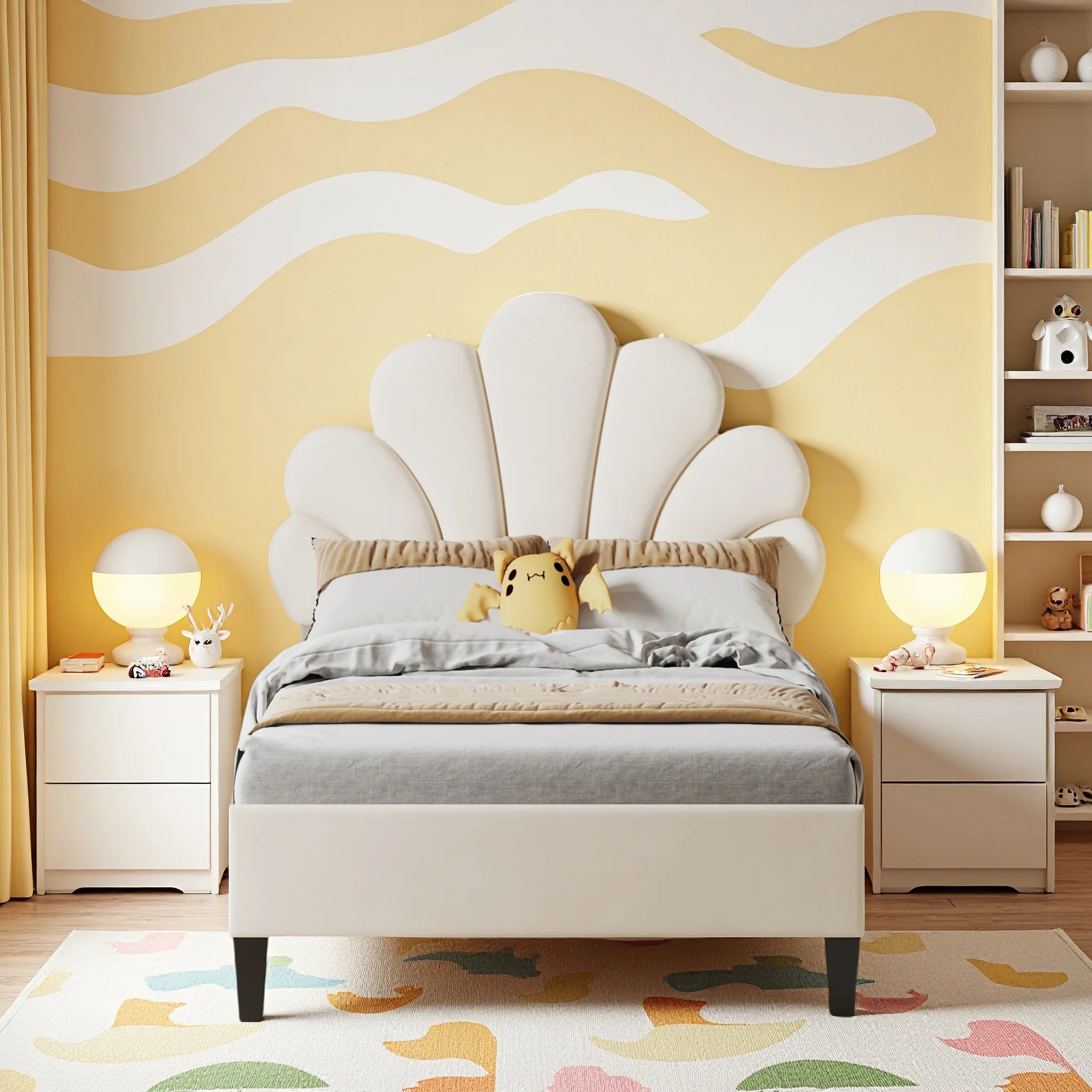 Kinderbed 90x200 Meisjesbed Fluweel Bloemenkroon – Speels & Stijlvol