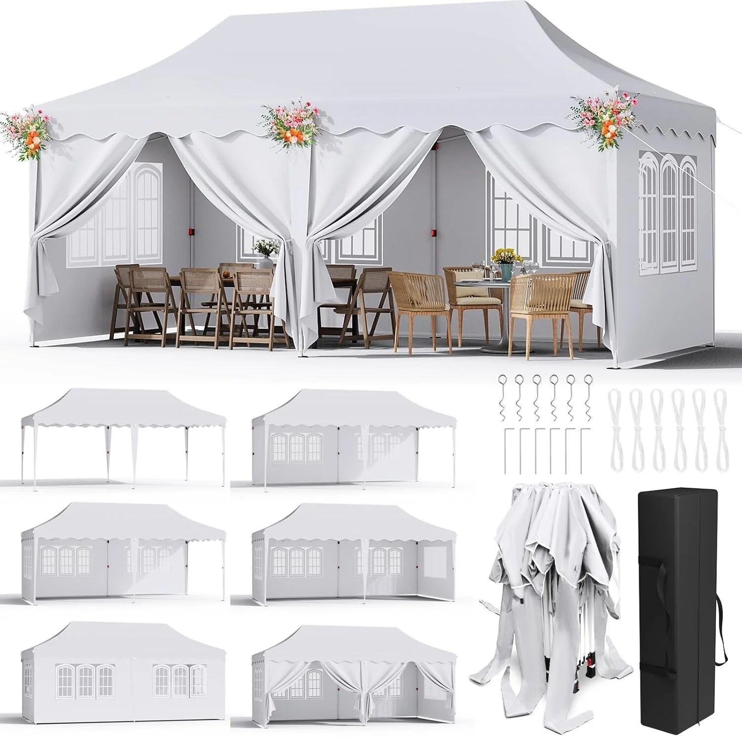 Pop-up Partytent 3x6 m Waterdicht met 6 Zijwanden – Easy Up Feesttent met UV50+ Bescherming voor Tuin & Evenementen