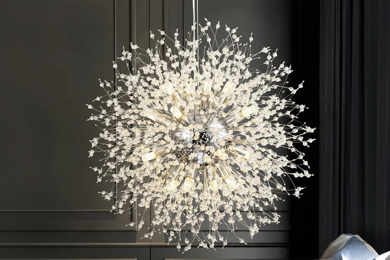 Luxe Paardenbloem Plafondlamp met Kristal – Moderne LED Kroonluchter Goud/Zilver met Afstandsbediening
