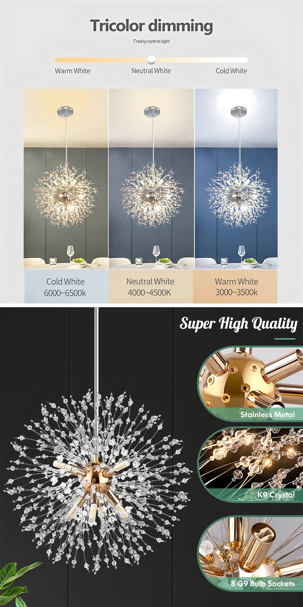 Moderne LED Plafondlamp Paardenbloem – Dimbare Kristallen Kroonluchter met Afstandsbediening