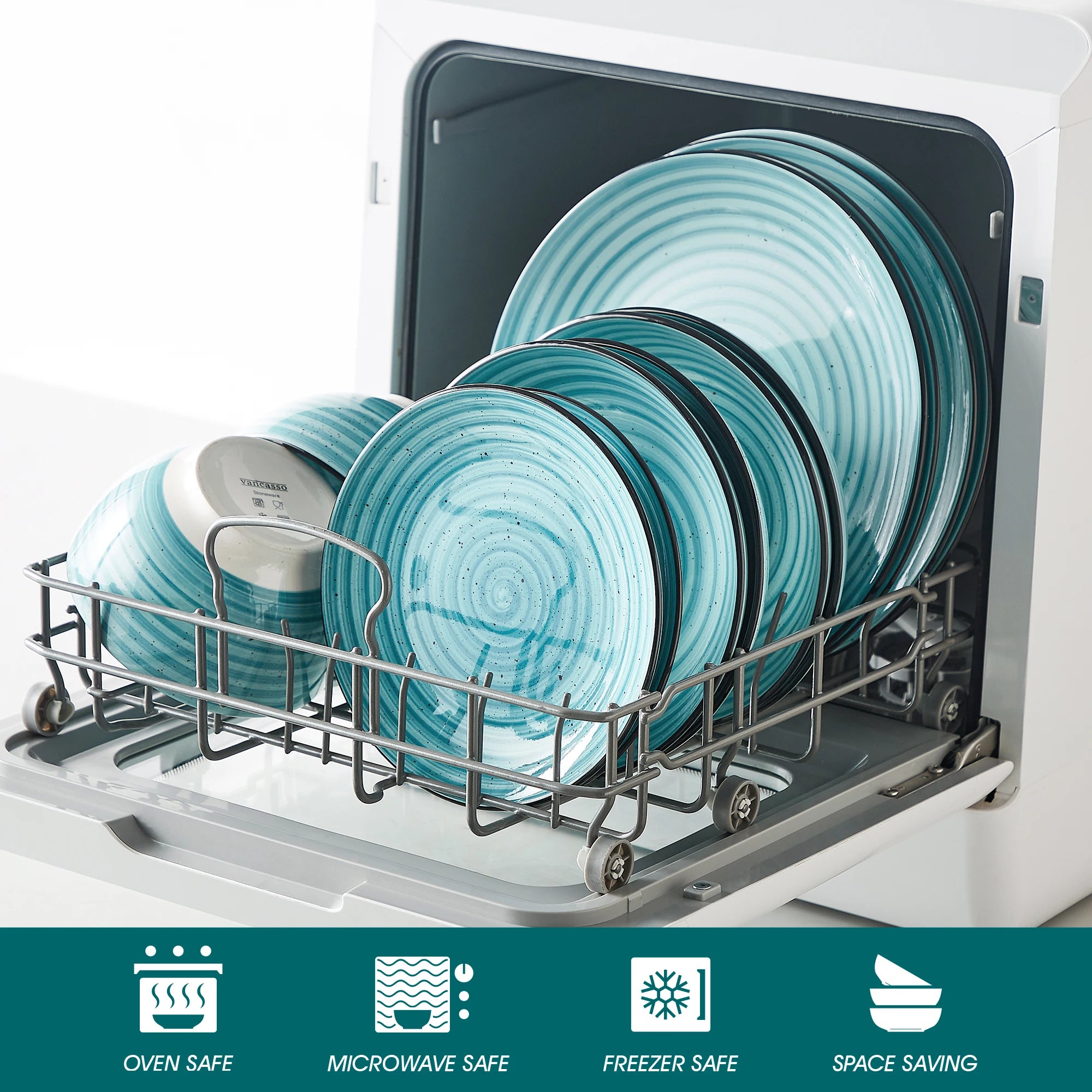Serviesset 24-delig Blauw – Handgeschilderd Keramiek Servies met Spiralen voor 6 Personen