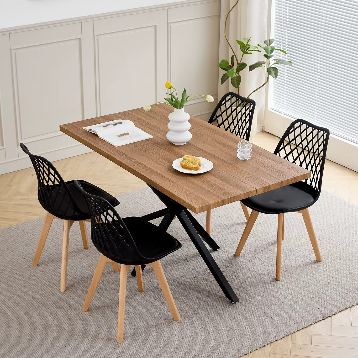Moderne Rechthoekige Eettafel 140×80 cm – Met Metalen Onderstel voor 4–6 Personen