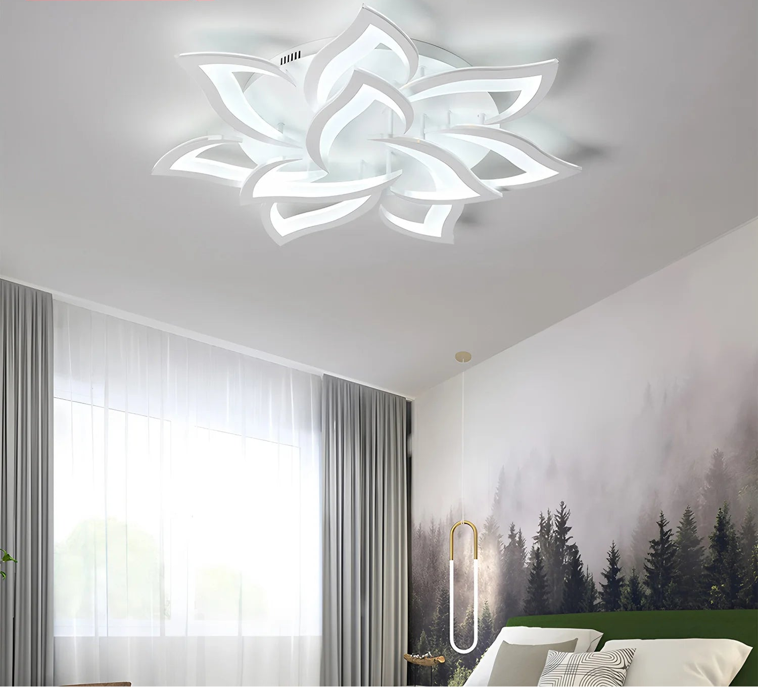 Dimbare LED Plafondlamp Lotus Design Wit/Zwart – Moderne Scandinavische Plafondverlichting met Afstandsbediening