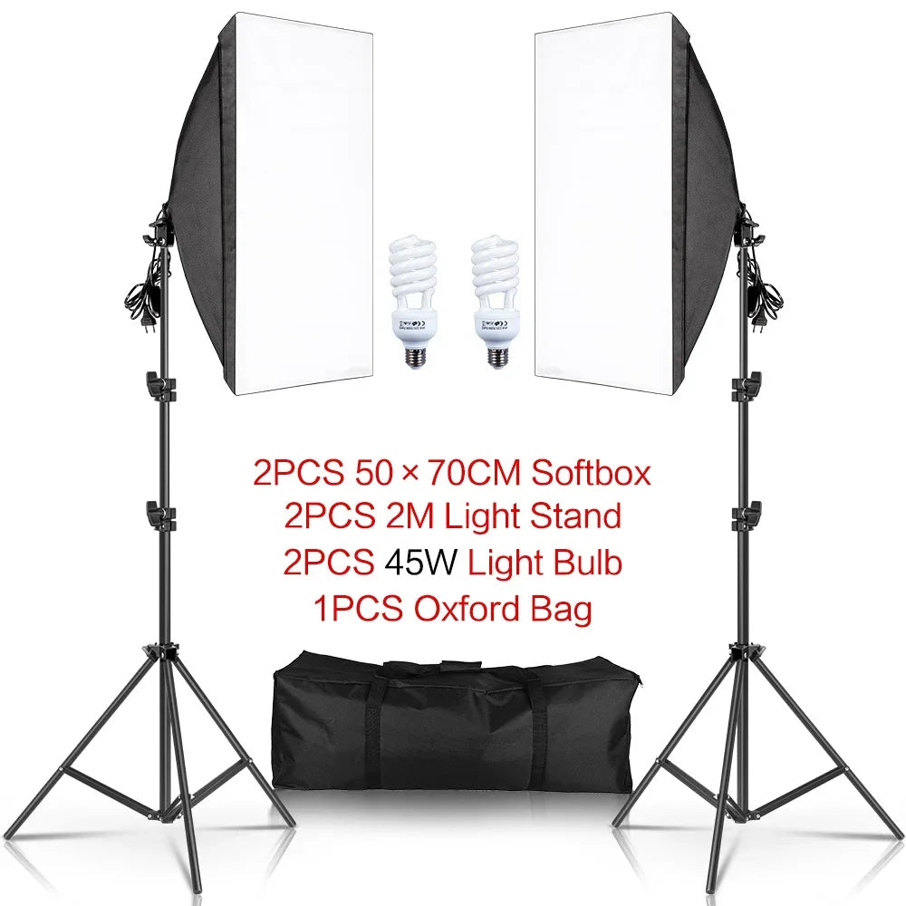 Professionele Fotostudio Softbox Set 2x 50x70 cm LED met Verstelbaar Statief – Studioverlichting voor Fotografie en Video