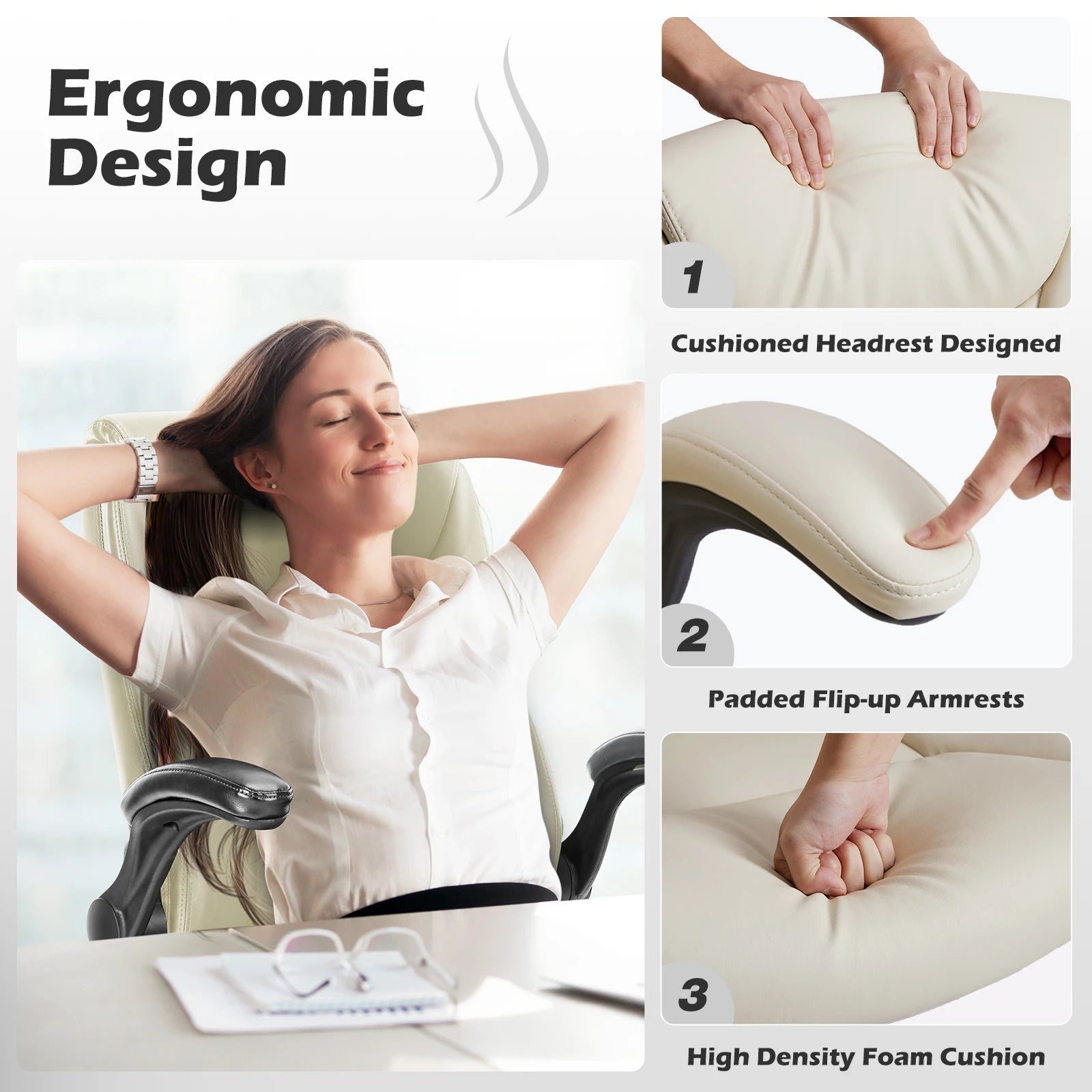 Ergonomische verstelbare bureaustoel met flip‑up armleuningen – premium comfort voor kantoor en thuis