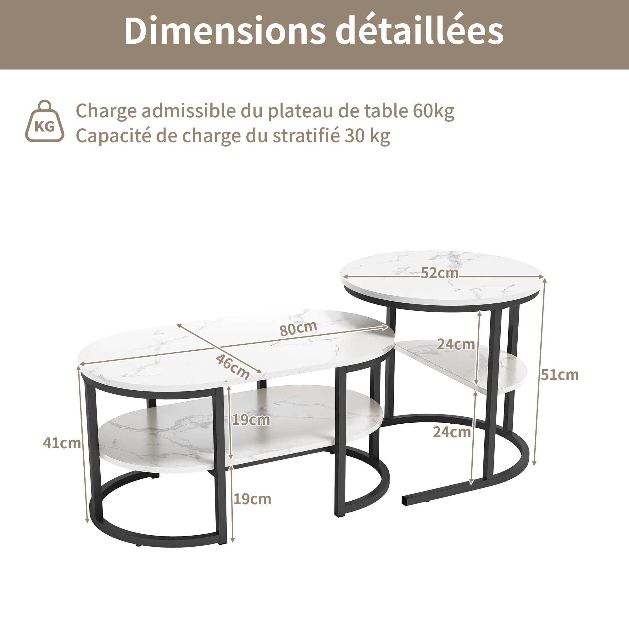 Moderne set van 2 salontafels met marmerlook – stijlvol en functioneel