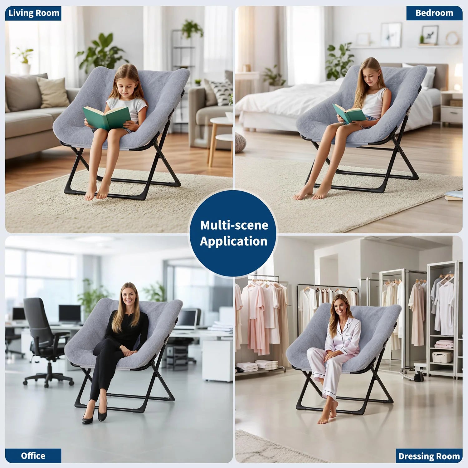 XL Opvouwbare Loungestoel met Faux Fur – Pluche Comfortstoel met Antislip Frame voor Woonkamer, Slaapkamer & Studentenkamer