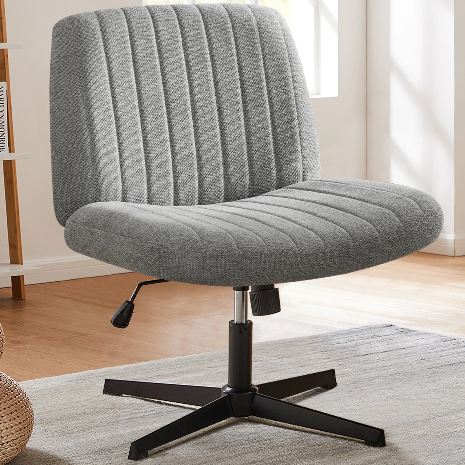 Brede verstelbare armloze draaistoel voor kantoor, woonkamer, gaming & bureau – comfortabele stof – 360° swivel