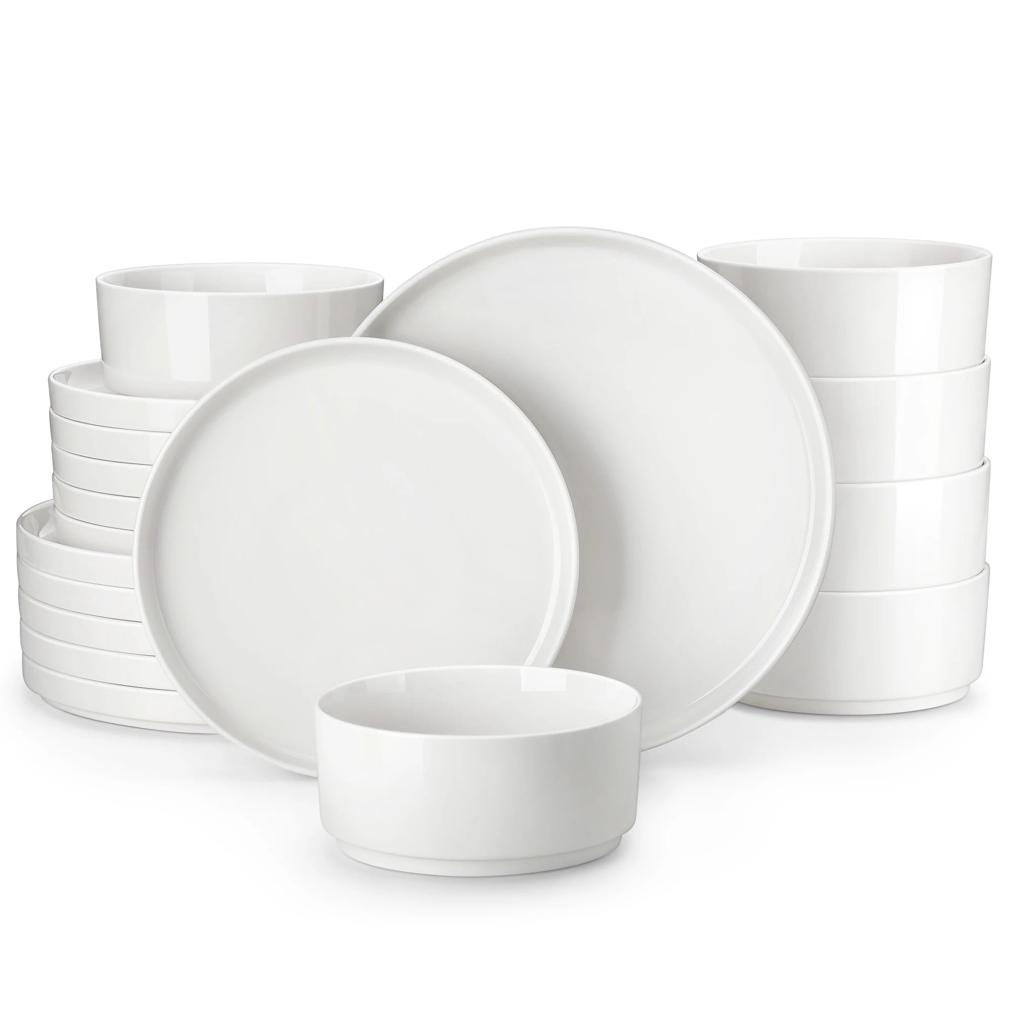 Serviesset wit met zwarte rand – 12/16/18/24 Delig Keramisch Servies - Serviesset met Borden & Kommen