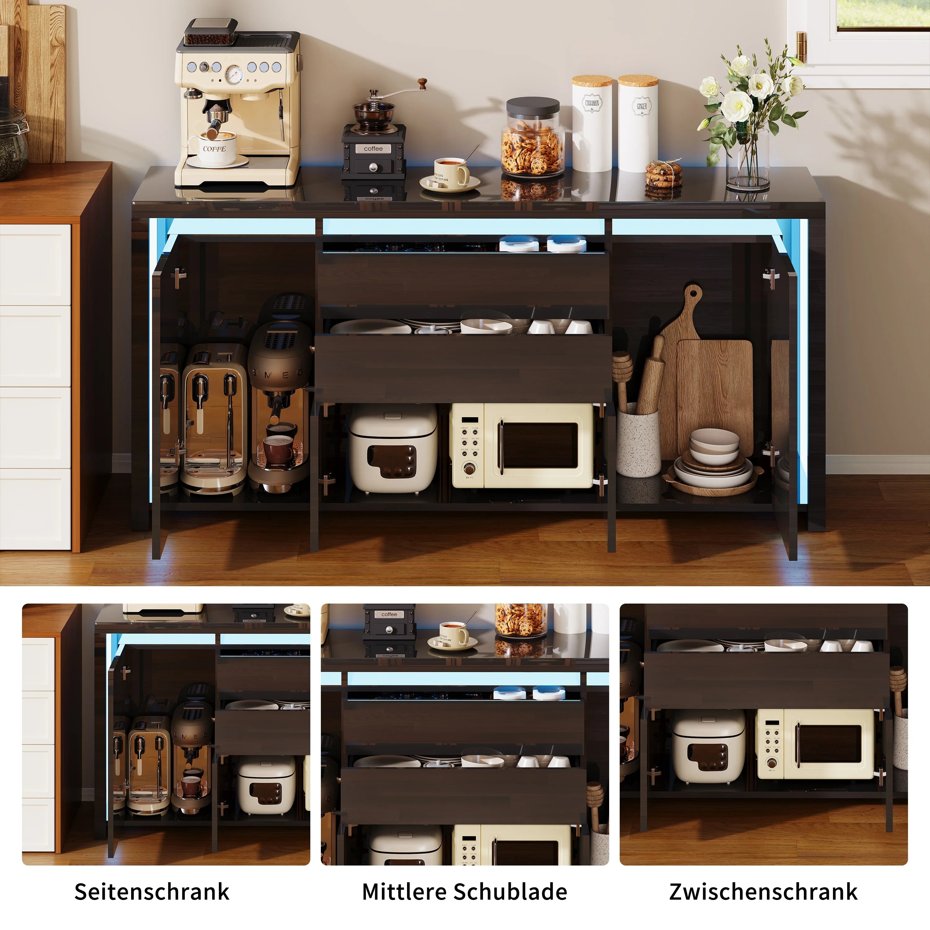 Hoogglans Buffetkast met LED Verlichting – Modern Dressoir met Opbergruimte