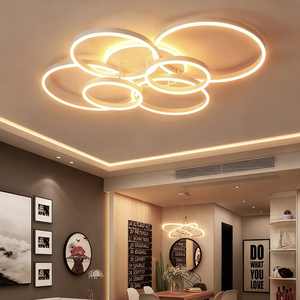 Slimme LED Kroonluchter Ring Design – Dimbare Plafondlamp met Afstandsbediening
