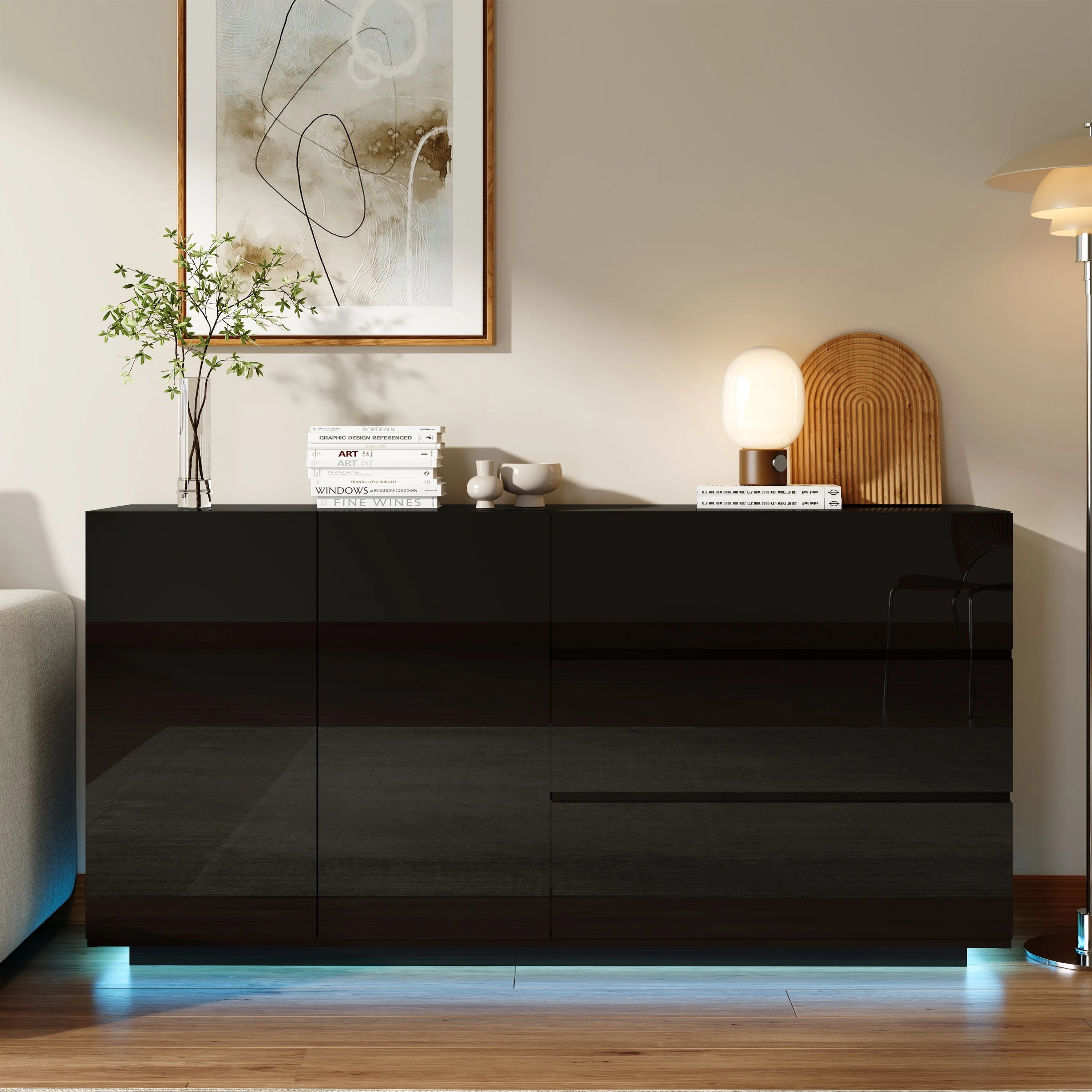 Hoogglans Buffetkast met LED Verlichting – Modern Dressoir met Opbergruimte