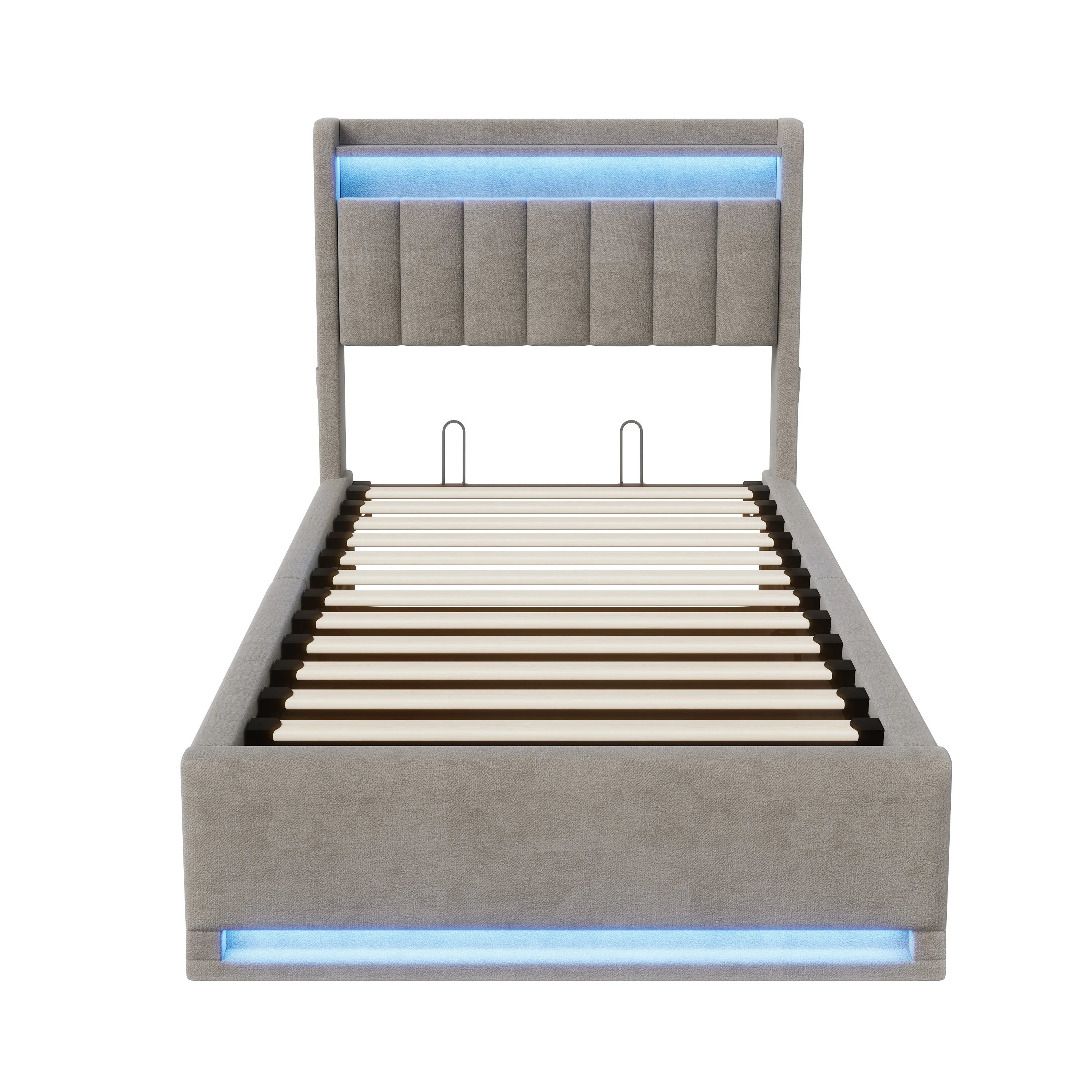 Tweepersoonsbed met geïntegreerde LED‑verlichting, USB‑oplaadfuncties en opbergruimte – Modern en functioneel bedframe