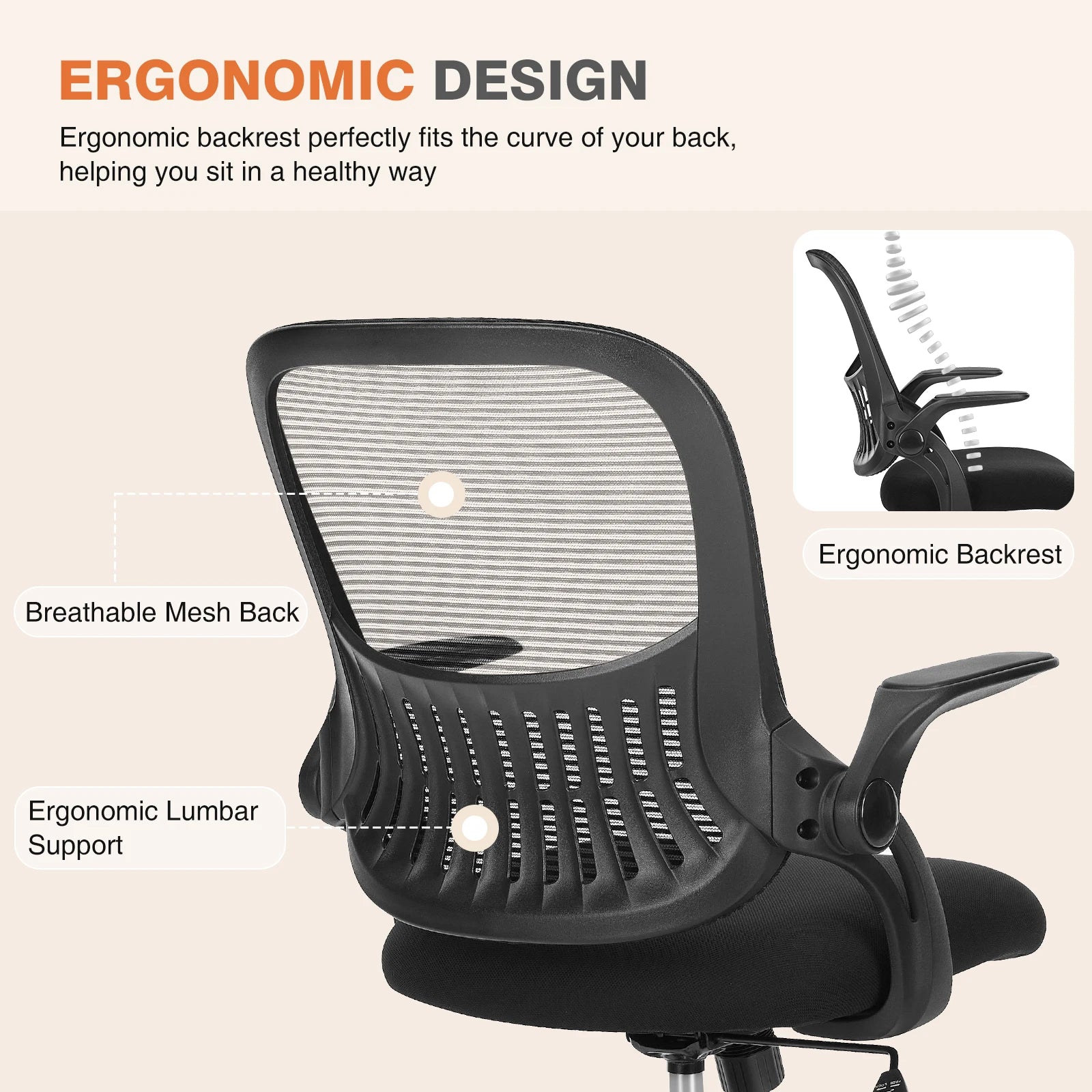 Ergonomische Mid‑Back Mesh Bureaustoel – Comfortabele Kantoorstoel met Lendensteun en Zwenkwielen